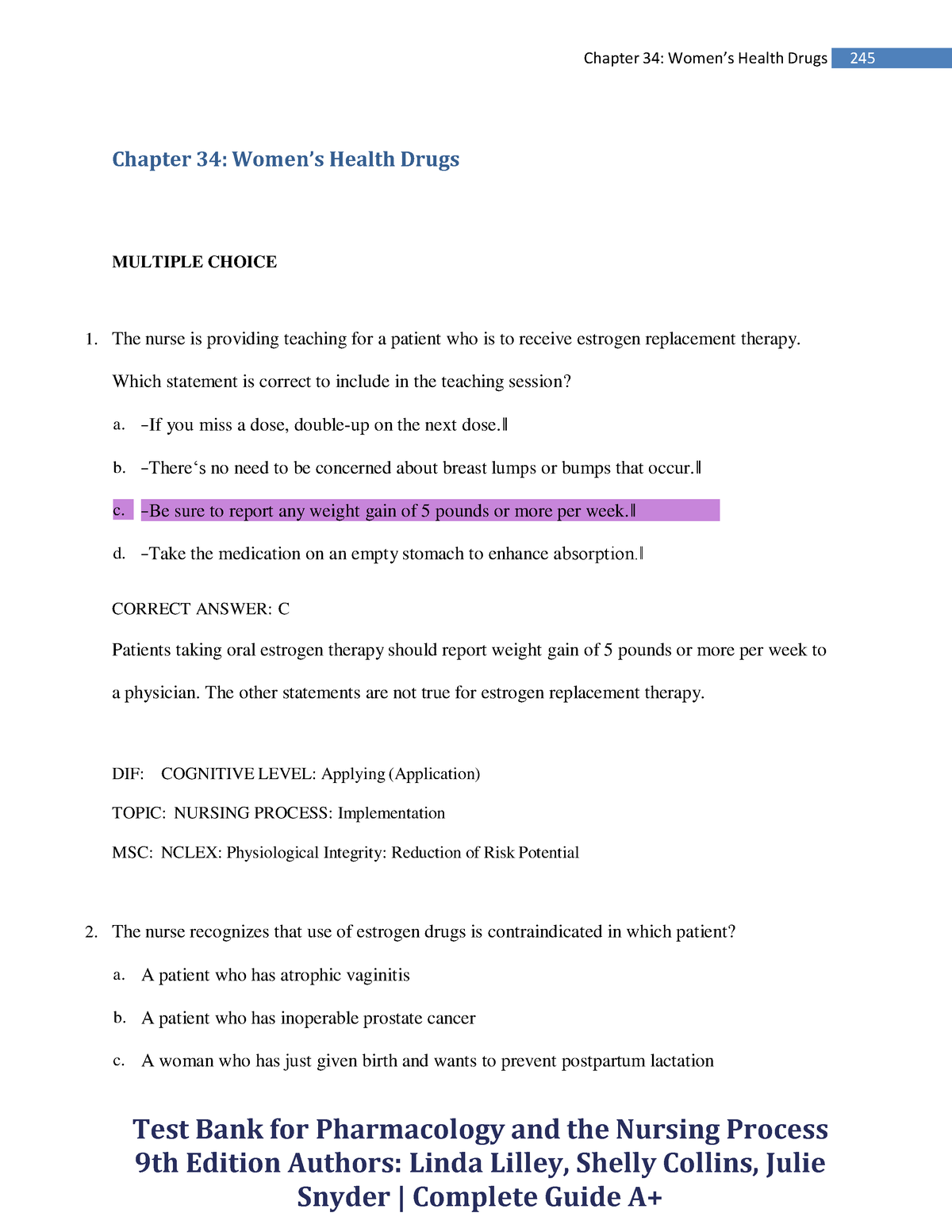 Pharmacology AND THE Nursing Process-74 - Test Bank For Pharmacology ...