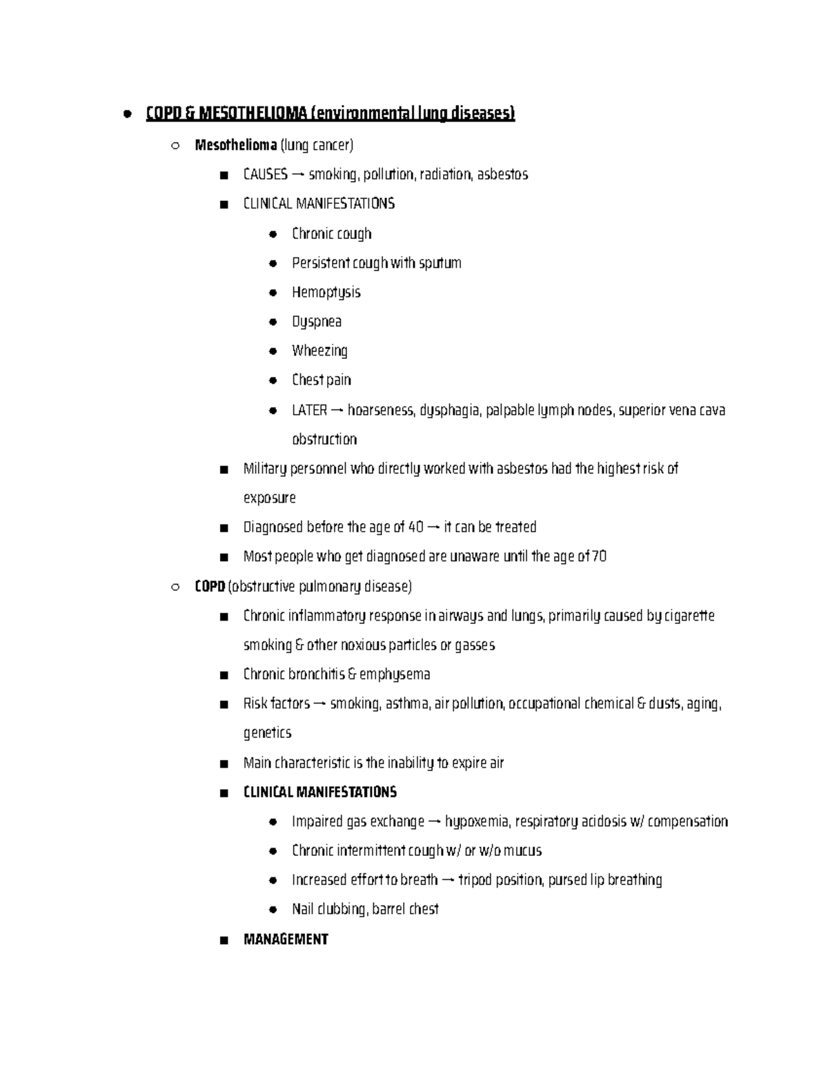EXAM 2 study guide - Google Docs - COPD & MESOTHELIOMA (environmental ...