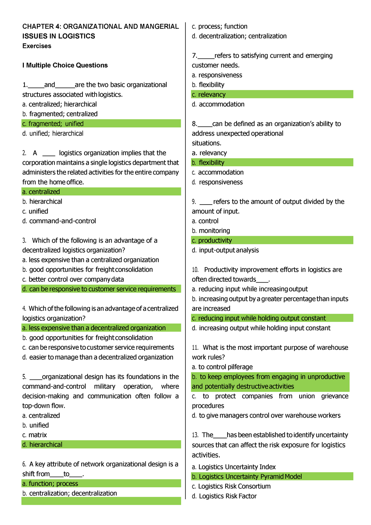 chapter-4-questions-answers-chapter-4-organizational-and-mangerial-issues-in-logistics