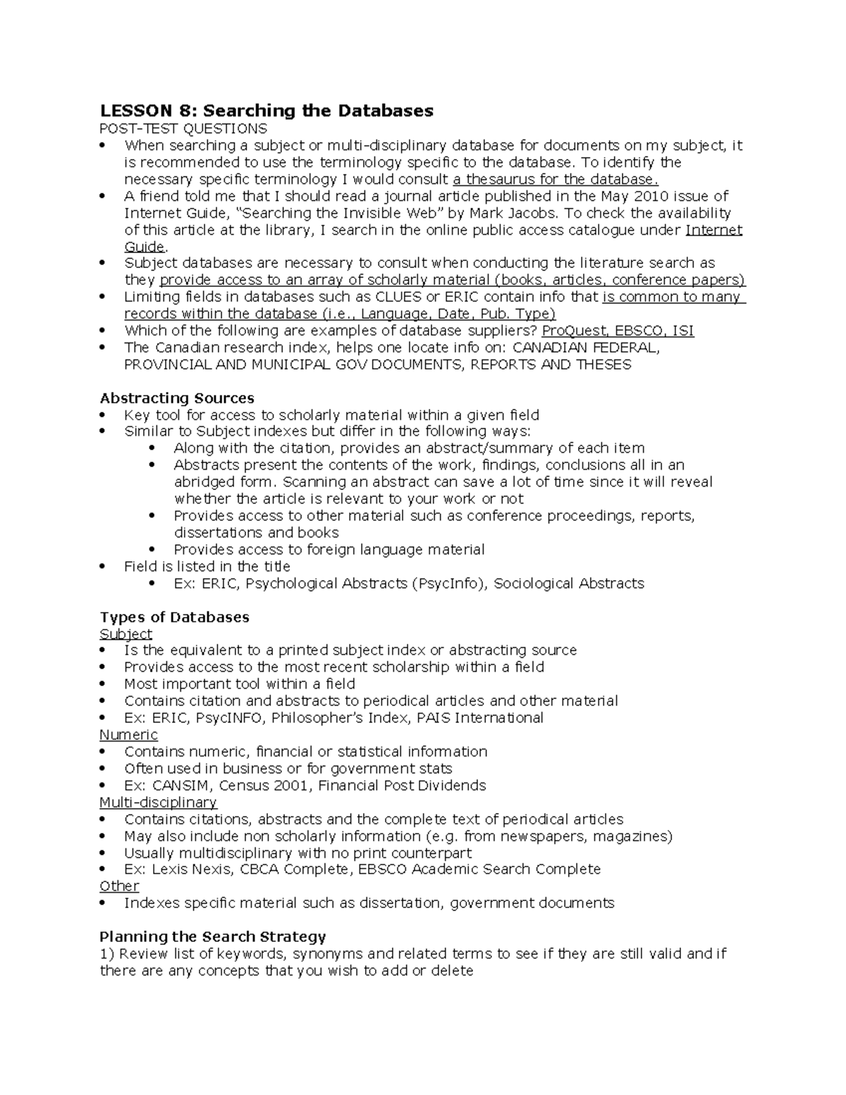 Lesson 8 - Lecture notes 8 - LESSON 8: Searching the Databases POST ...