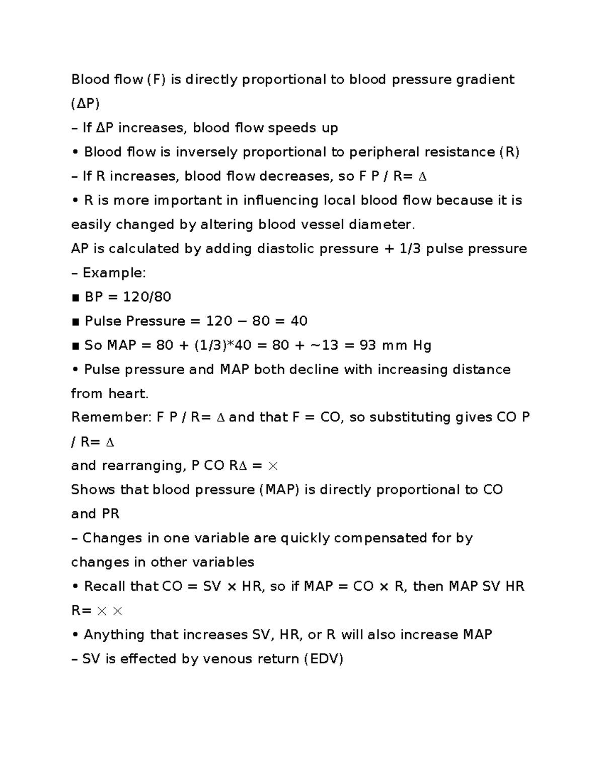 Blood flow AND MAP formulas - Blood flow (F) is directly proportional ...