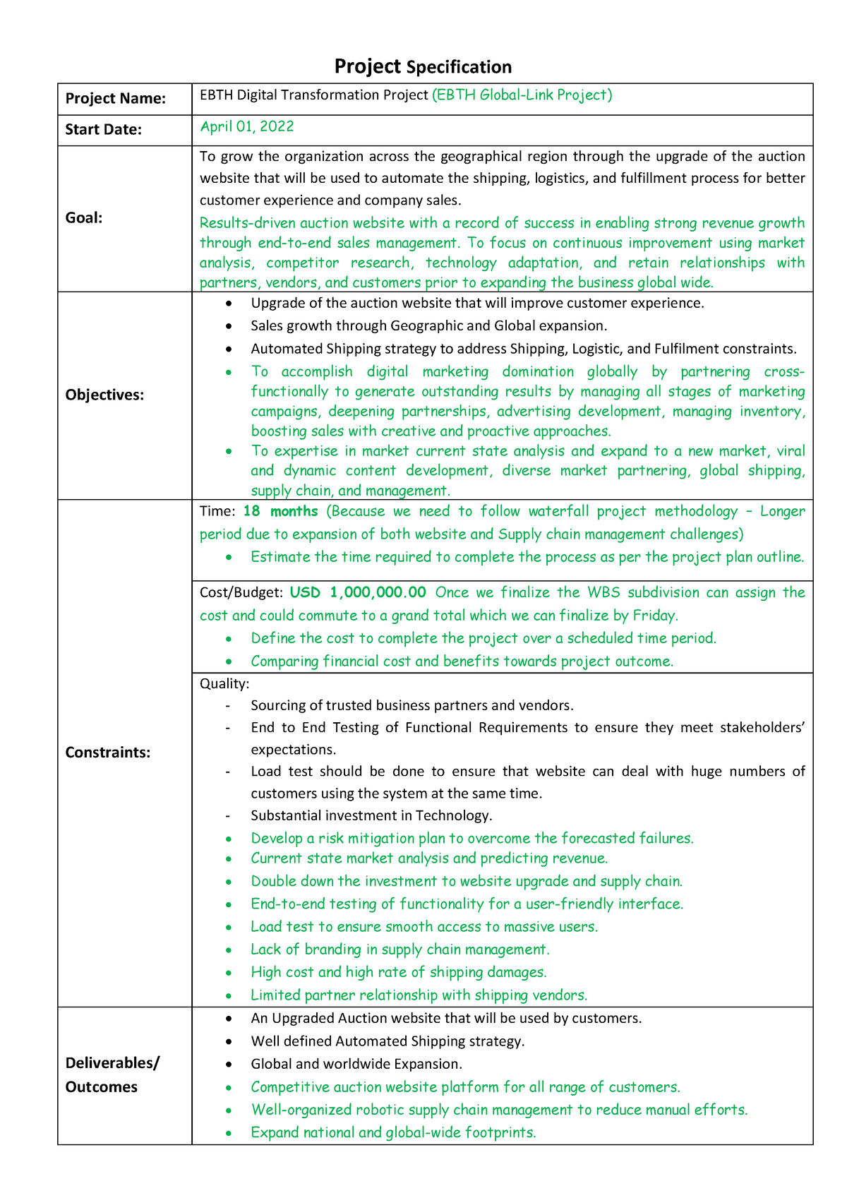 SEG Project Spec - Project Specification Project Name: EBTH Digital ...