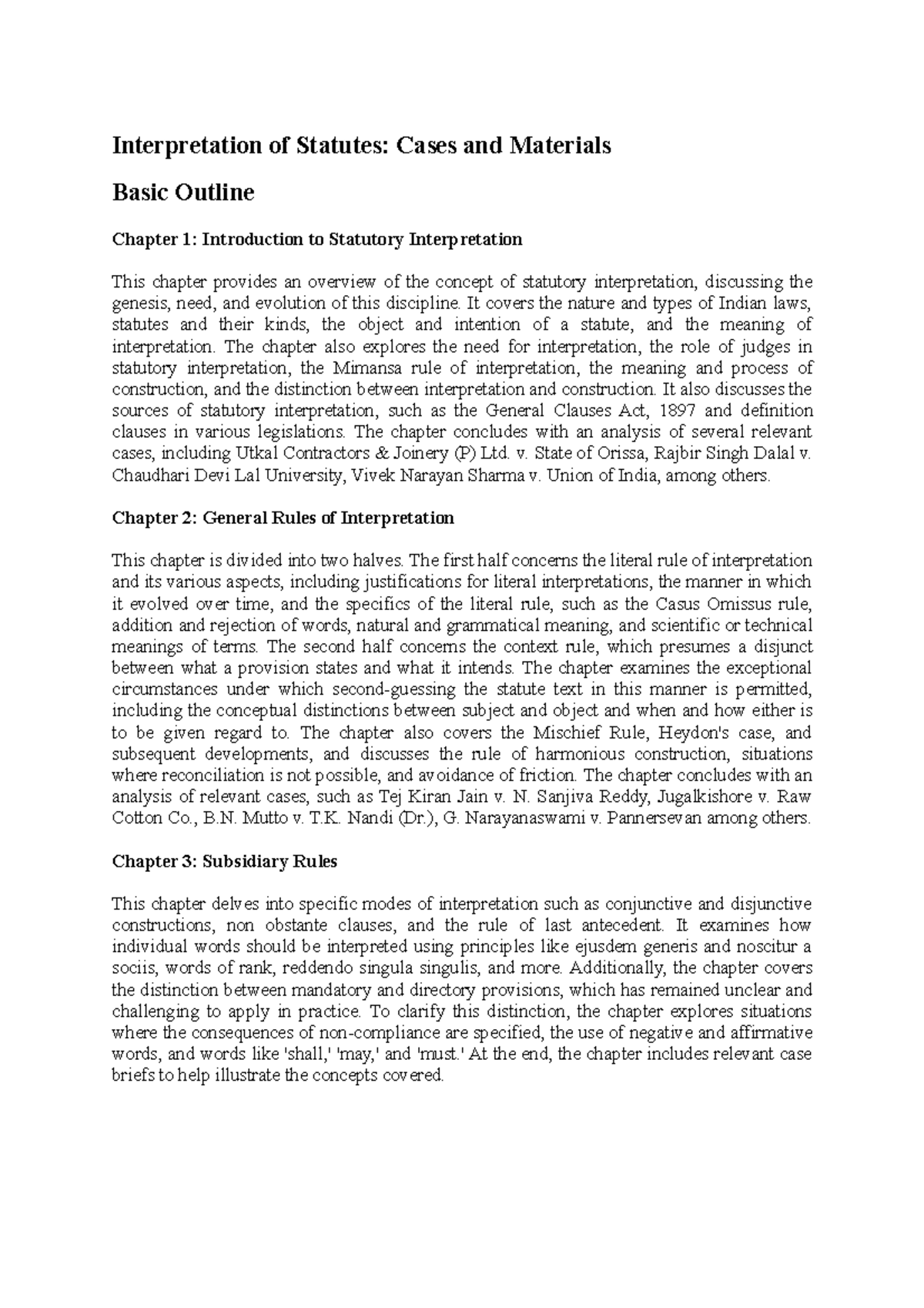 Basic Outline- Interpretations of Statutes - Interpretation of Statutes ...