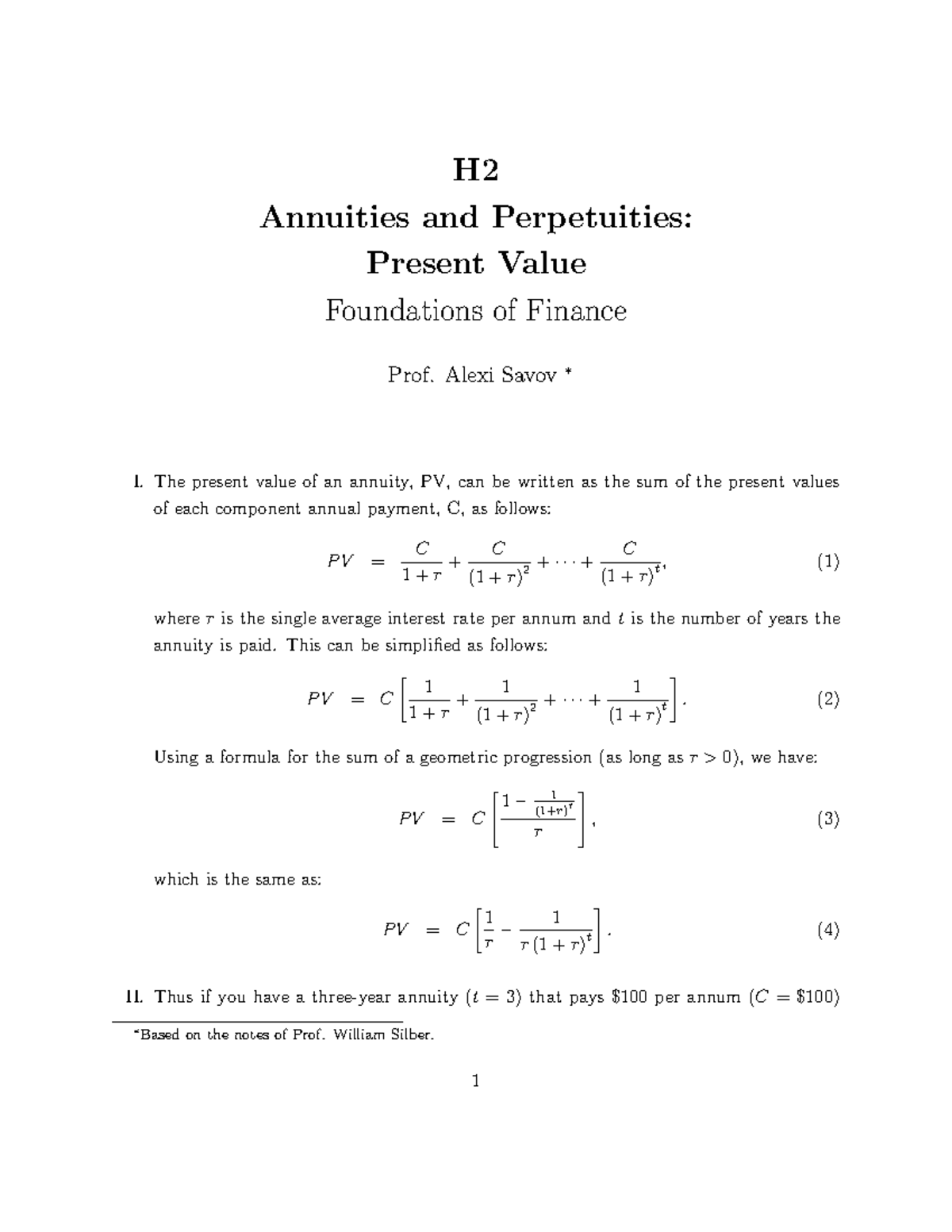 H2 - Lecture notes 1 - H Annuities and Perpetuities: Present Value ...