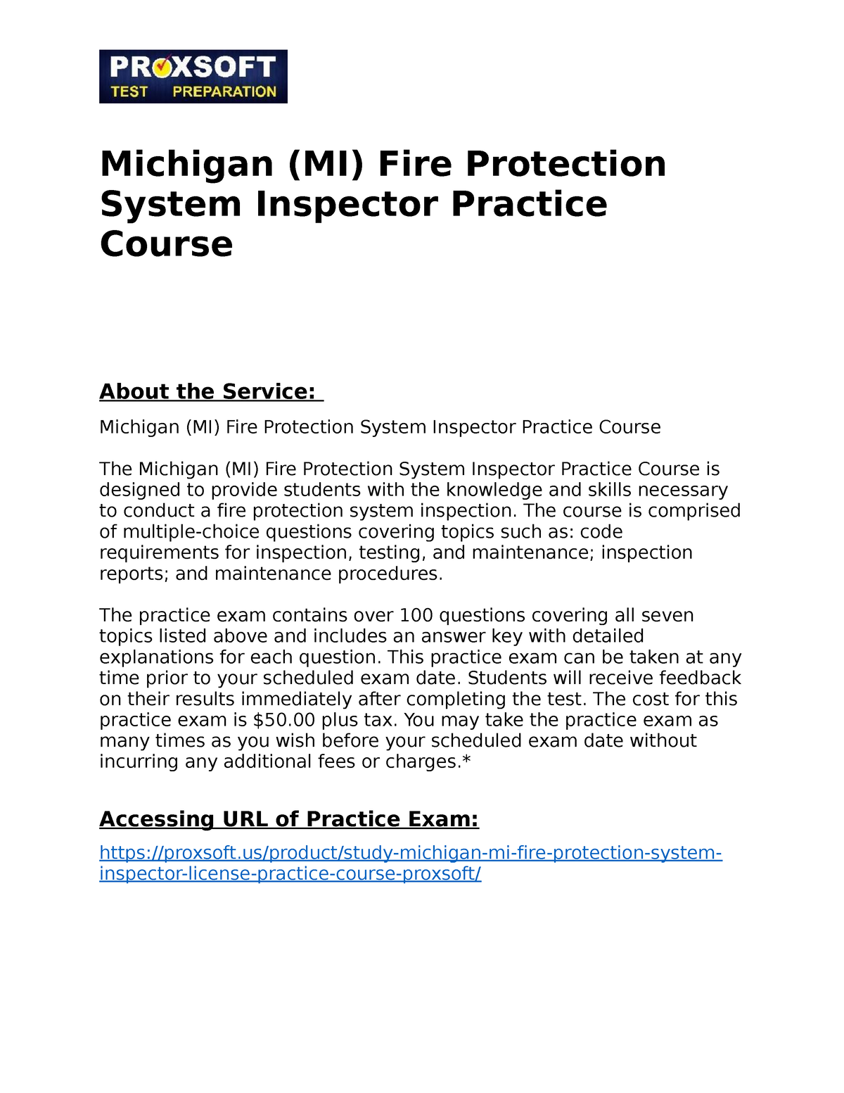 Michigan (MI) Fire Protection System Inspector Practice Course - The ...