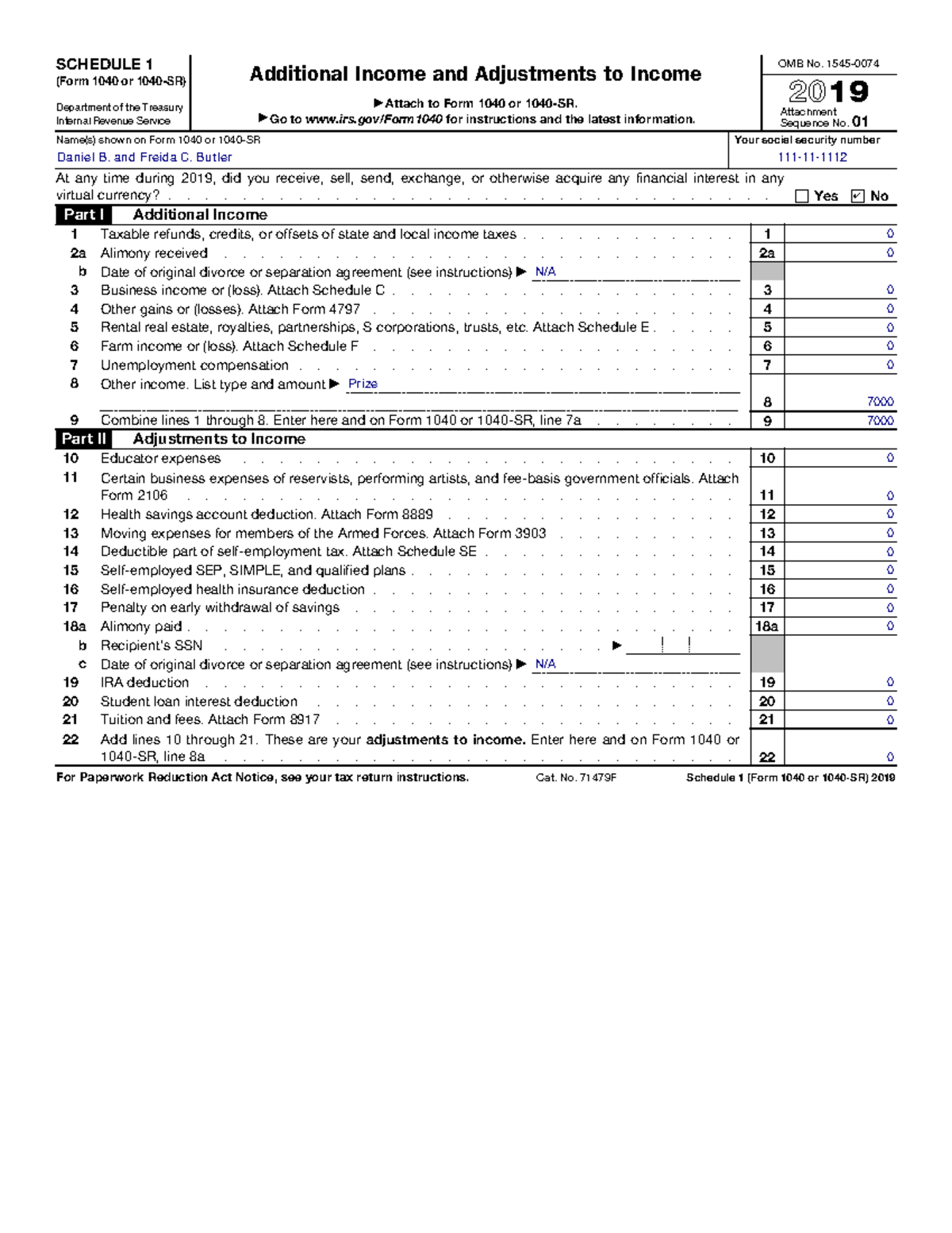 Schedule 1-Salgado - For an assignment - SCHEDULE 1 (Form 1040 or 1040 ...