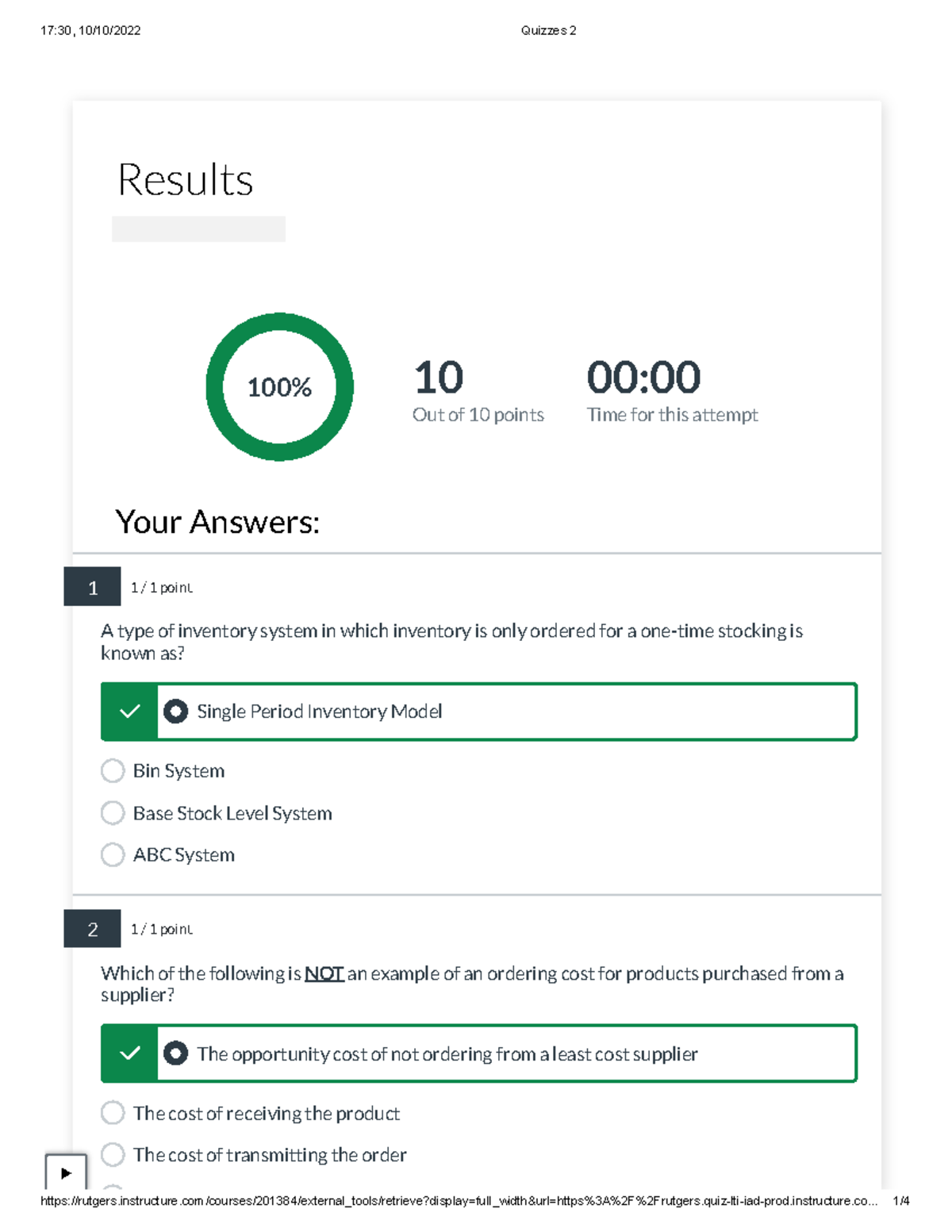 Quizzes 4 _ Chapter 4: Inventory Management - Results LONG H PHAN 10 ...