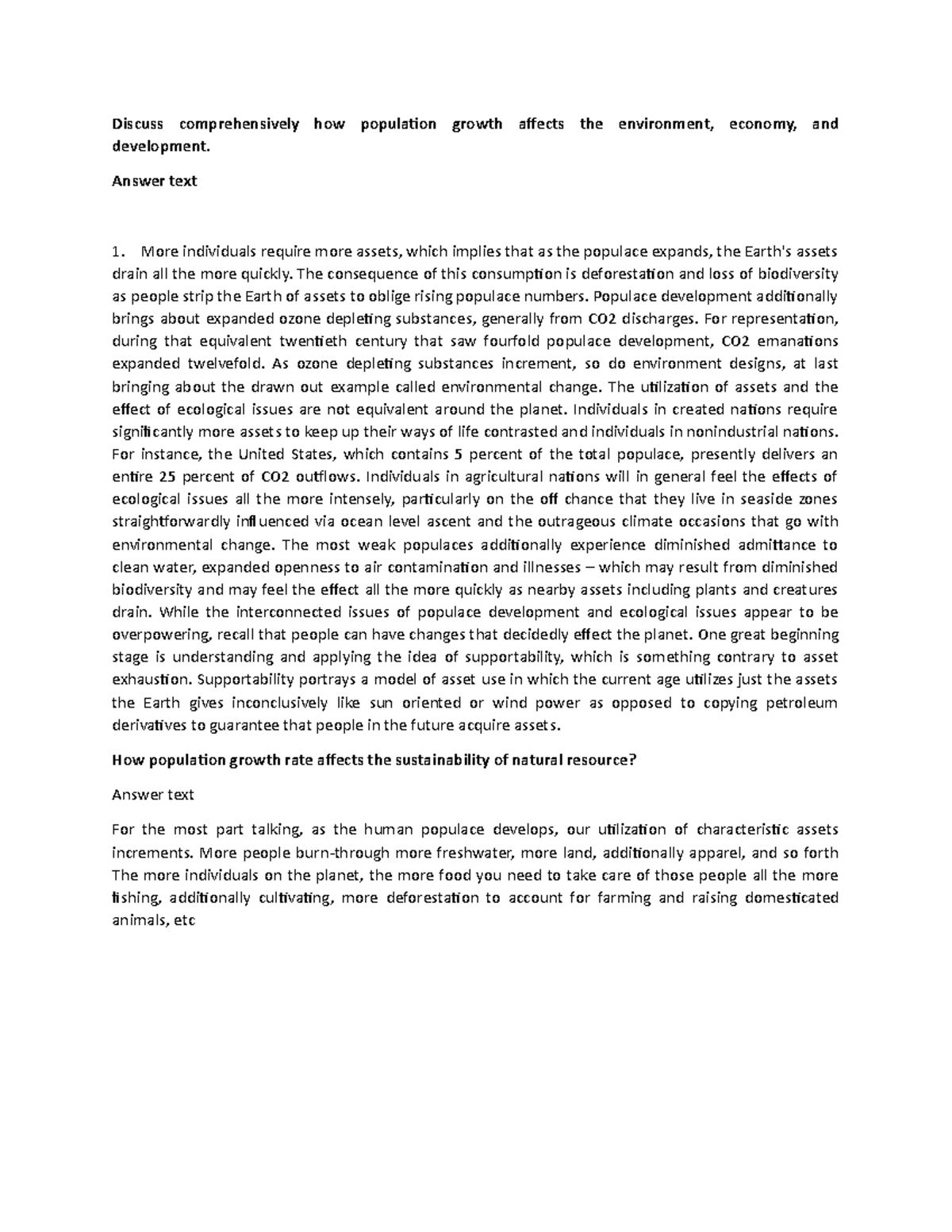 Discuss comprehensively how population growth affects the environment ...