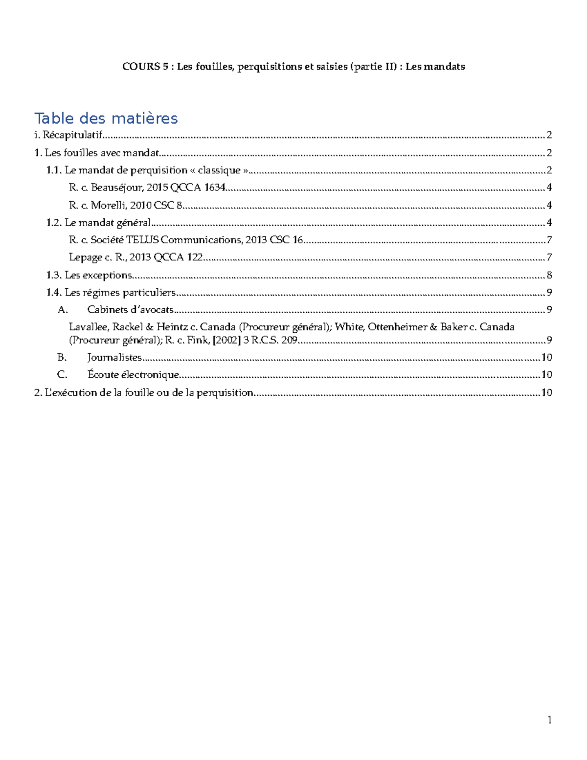 Notes Cours Proc Dure P Nale Cours Les Fouilles Perquisitions Et Saisies Partie Ii