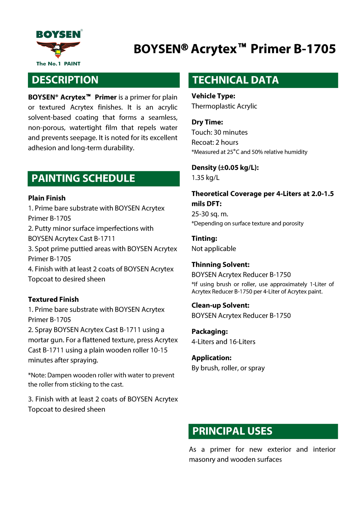 Acrytex Primer TDS 1019 BOYSEN® Acrytex™ Primer B 1705 DESCRIPTION BOYSEN® Acrytex™ Primer is