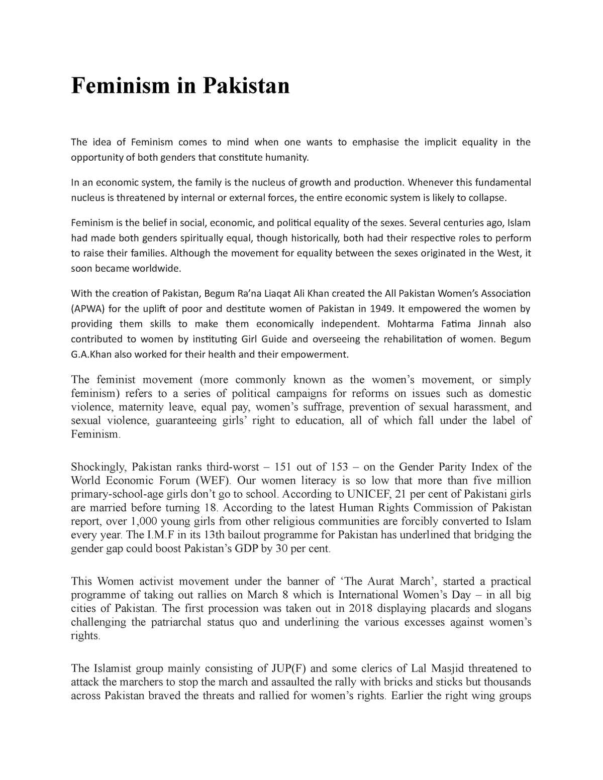 essay on feminism in pakistan