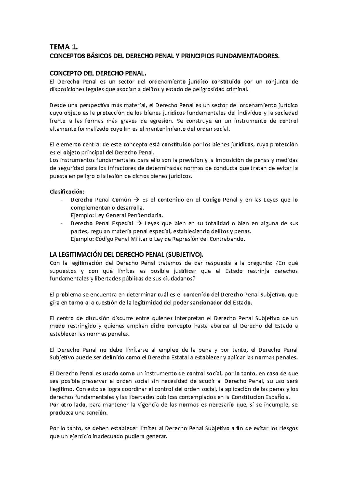 TEMA 1: CONCEPTOS BÁSICOS DEL DERECHO PENAL Y PRINCIPIOS ...