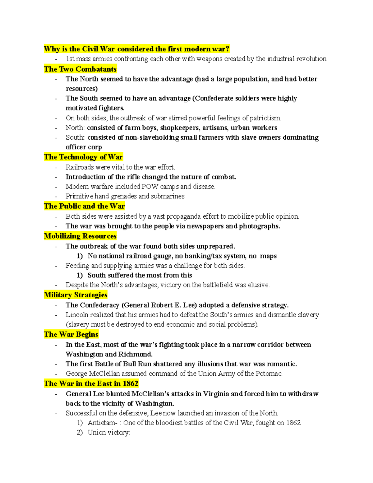 Chapter 14 Outline - Google Docs - Why is the Civil War considered the ...