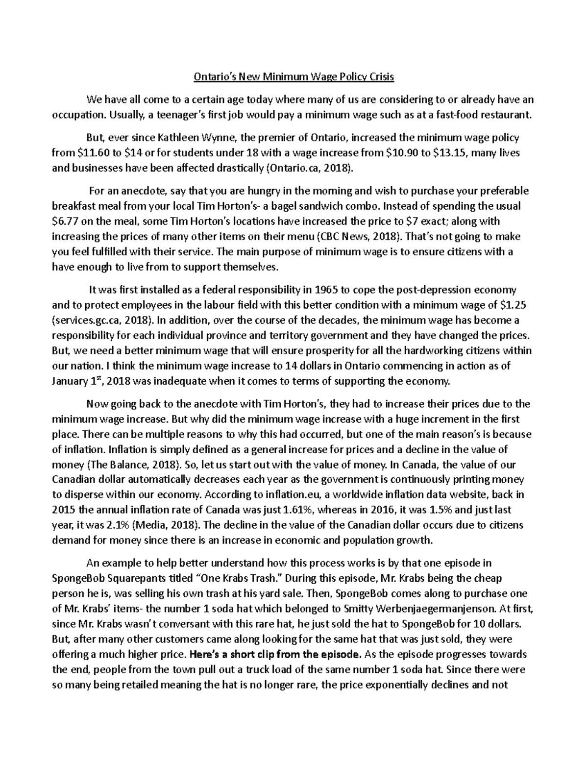 Speech for the class - study guide - Ontario’s New Minimum Wage Policy ...