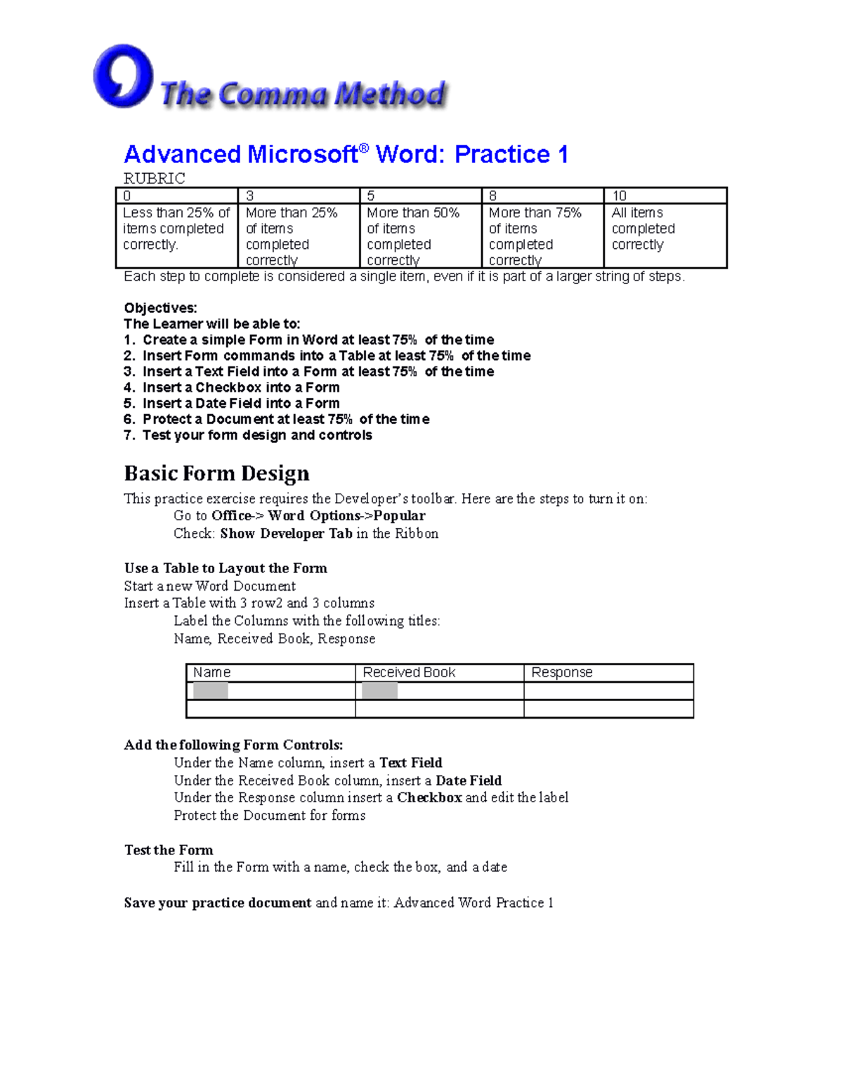 Advanced Microsoft Word Practice 1 - Advanced Microsoft ® Word ...