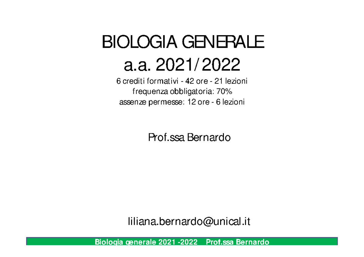 Biologia I 2021 - appunti e slides - Scienze della Formazione Primaria
