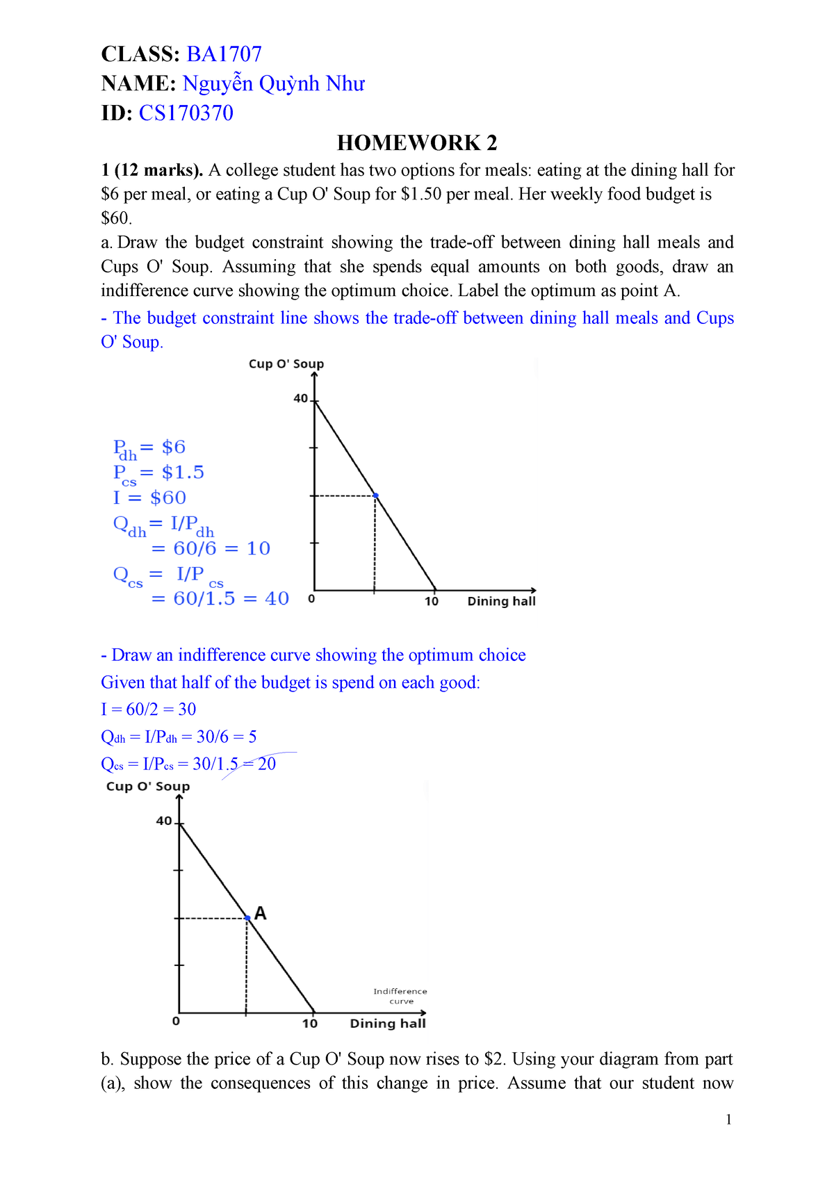 Homework 2 Eco - Eco - 1 CLASS: BA NAME: Nguyễn Quỳnh Như ID: CS ...