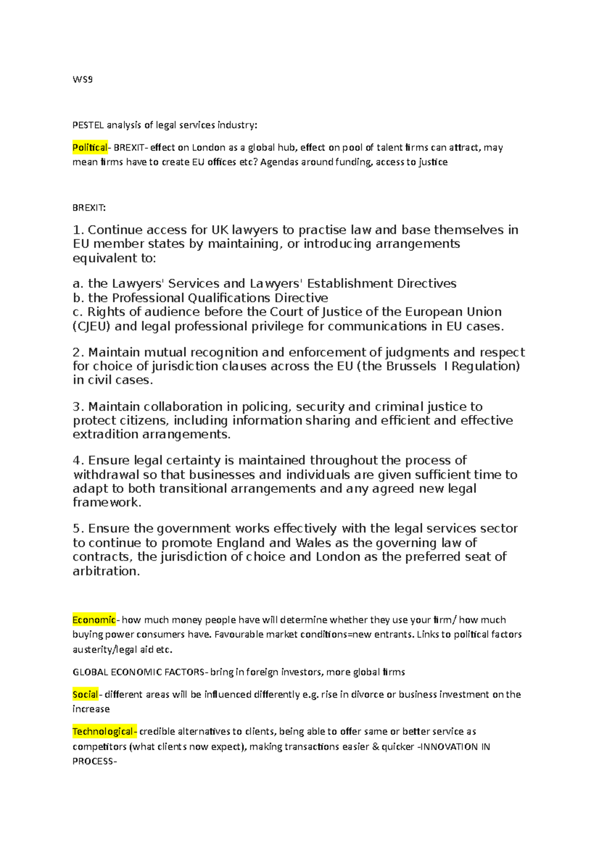 WS9 Notes and Tasks - WS PESTEL analysis of legal services industry ...