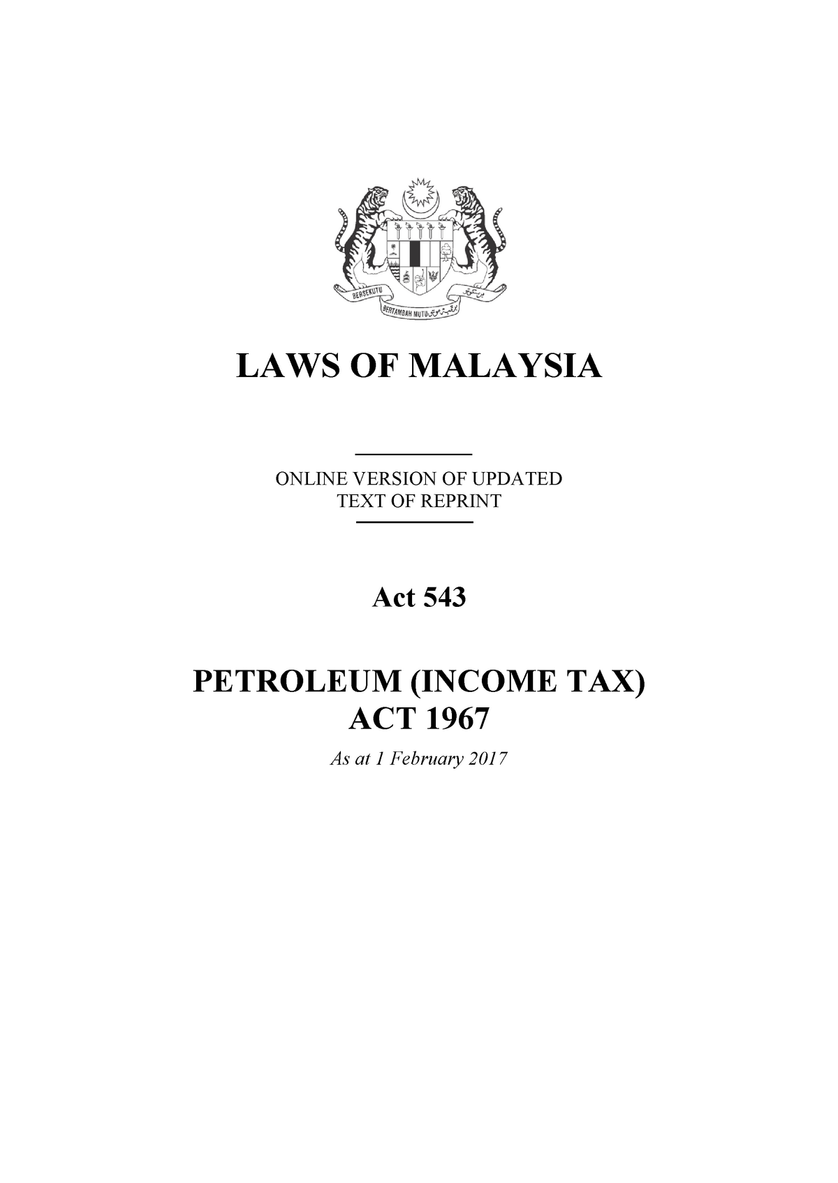 Malaysia tax act 1967 LAWS OF MALAYSIA ONLINE VERSION OF