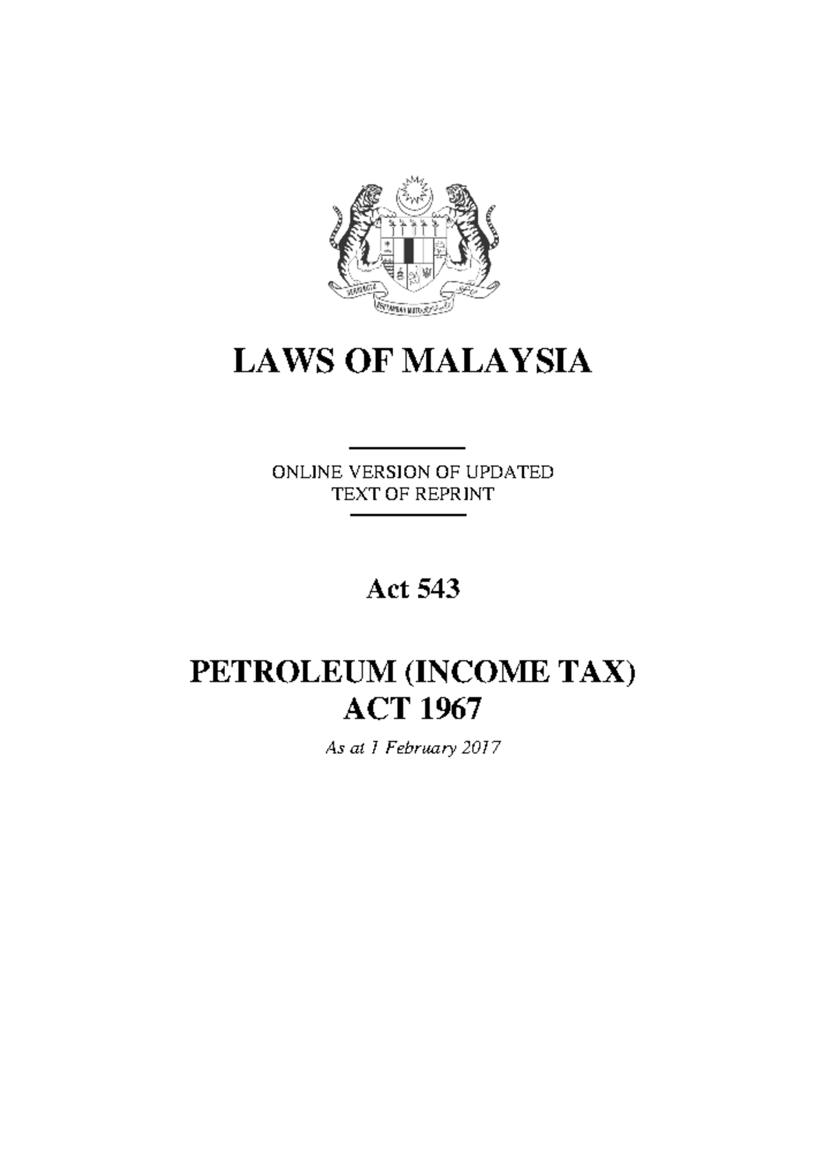 Malaysia tax act 1967 LAWS OF MALAYSIA ONLINE VERSION OF