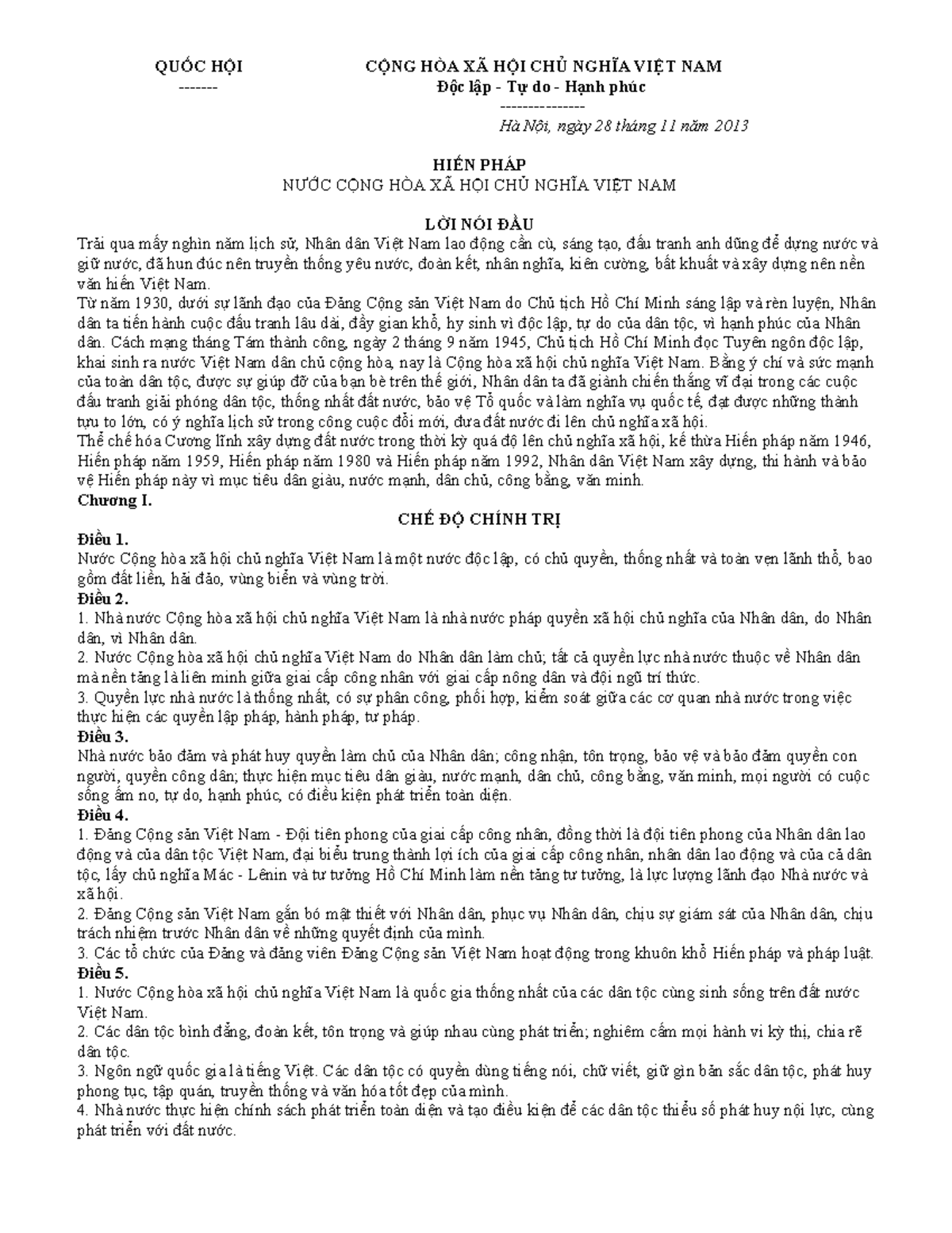 Hiến pháp 2013 - tài liệu - QUỐC HỘI - CỘNG HÒA XÃ HỘI CHỦ NGHĨA VIỆT