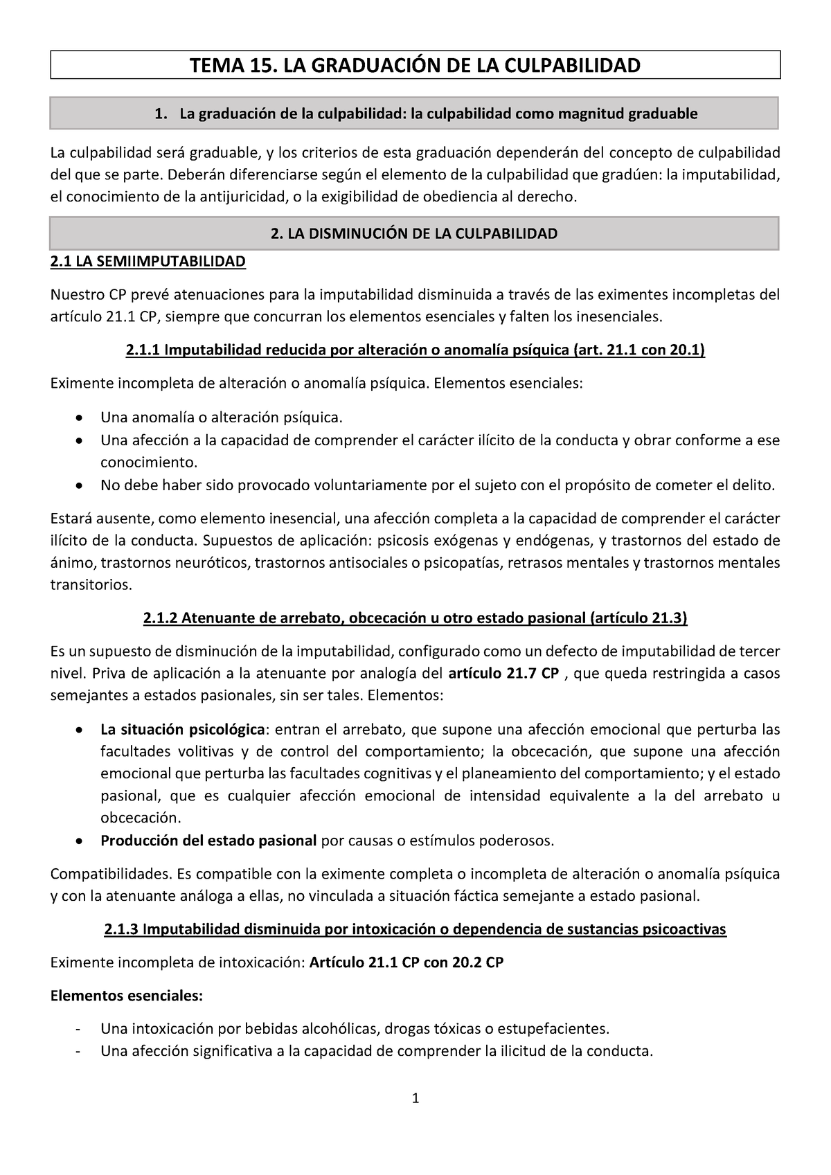 TEMA 15 Penal I - TEMA 15. LA GRADUACIÓN DE LA CULPABILIDAD La ...