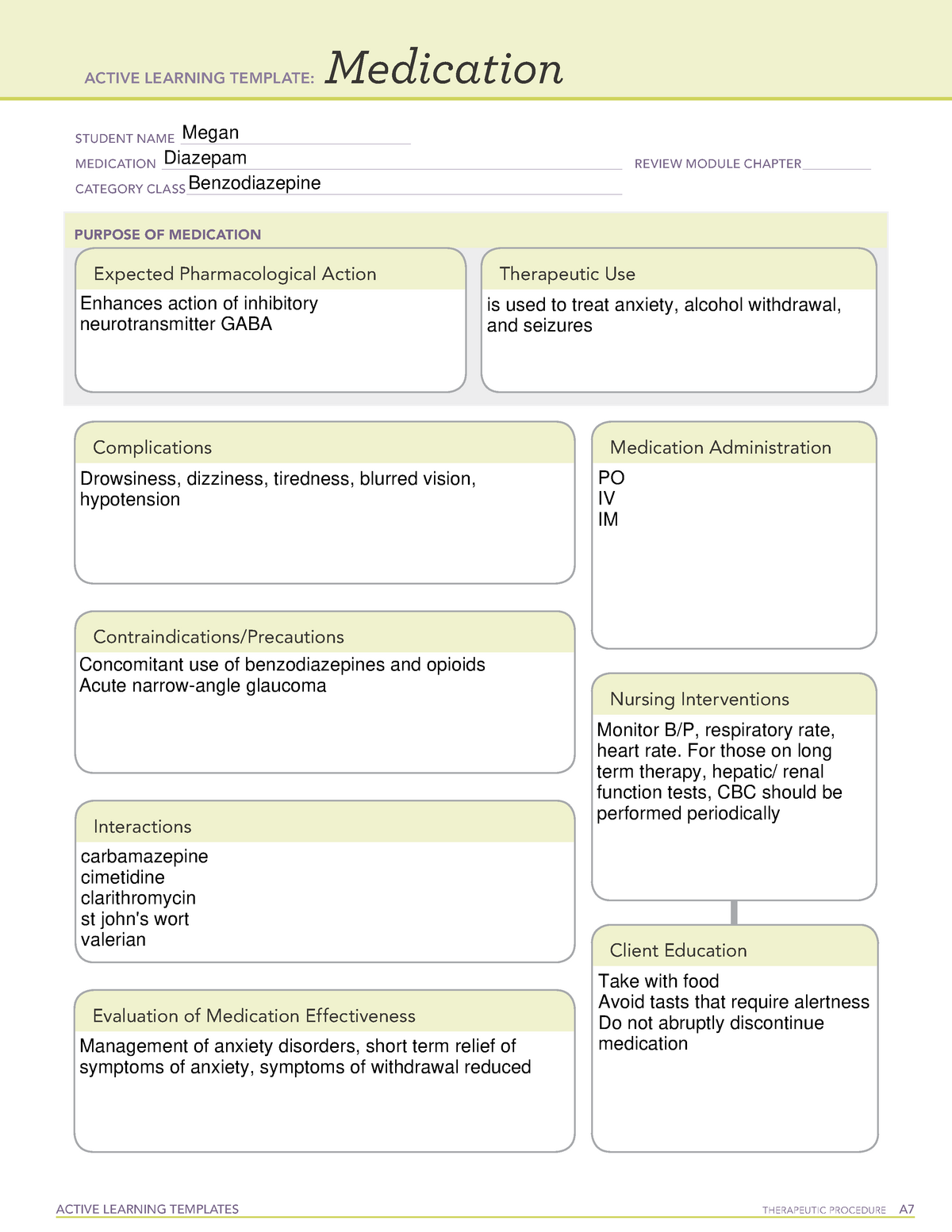 Active Learning Template medication Diazepam ACTIVE LEARNING