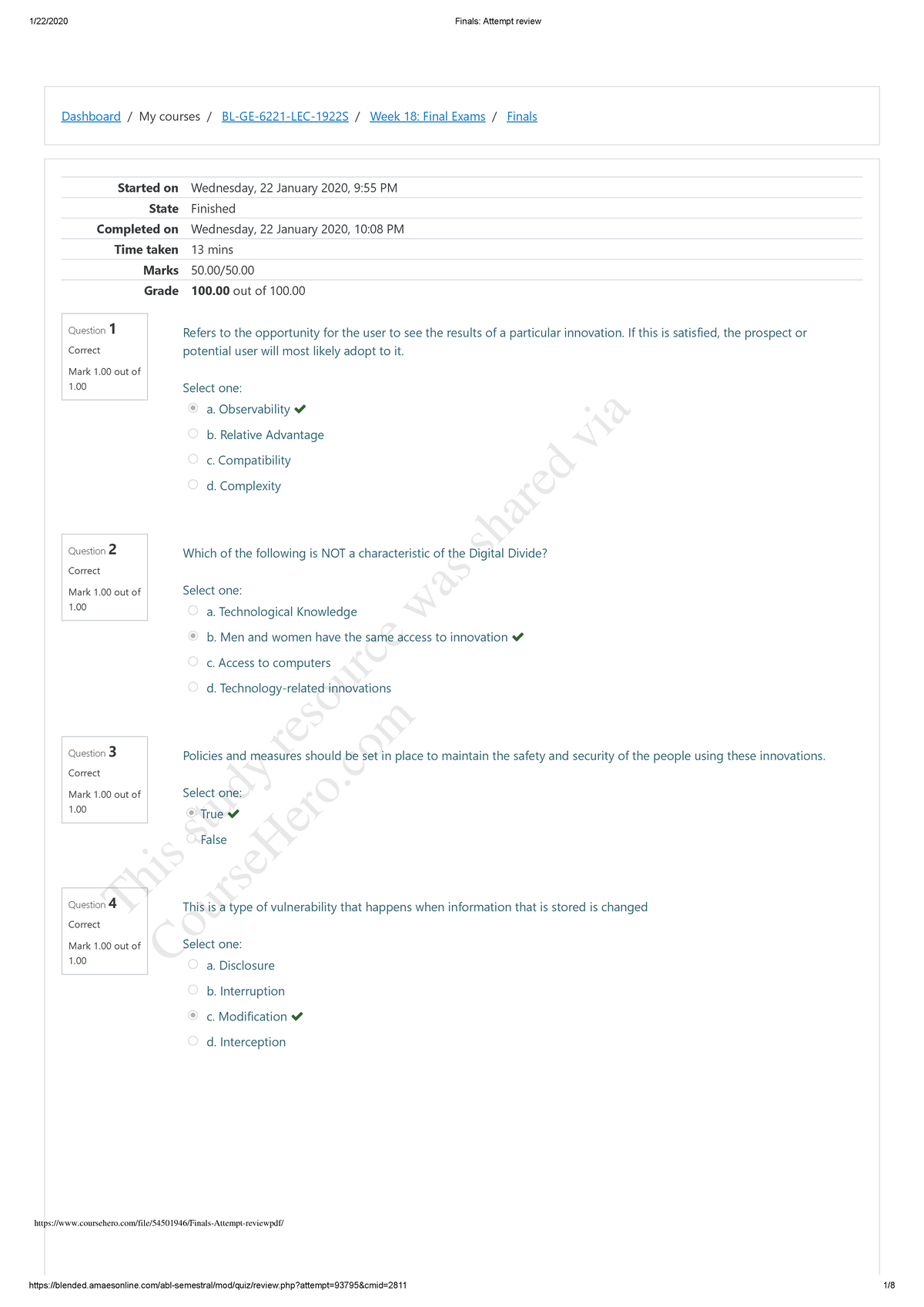 Pdfcoffee - Answer - Dashboard / My Courses / BL-GE-6221-LEC-1922S ...