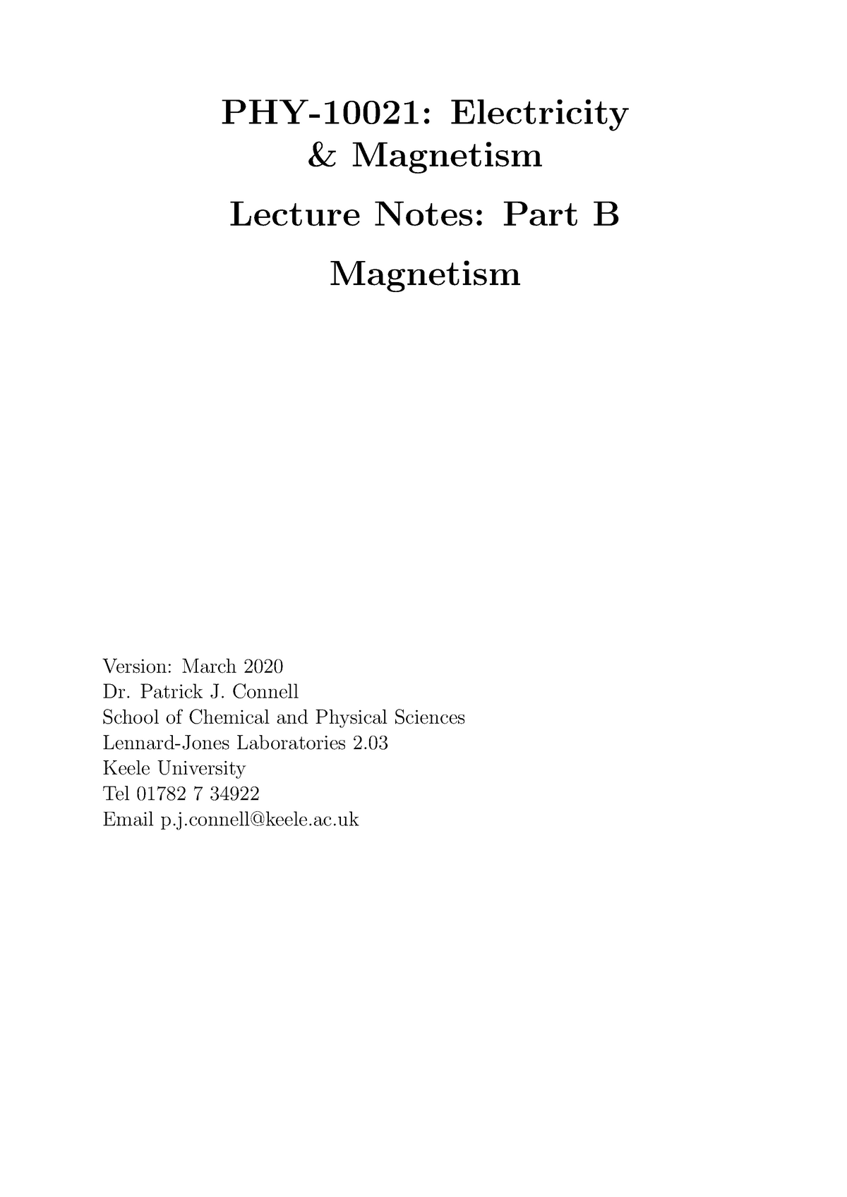 EM Part 2 - Magnetism Lecture Notes - PHY-10021: Electricity ...