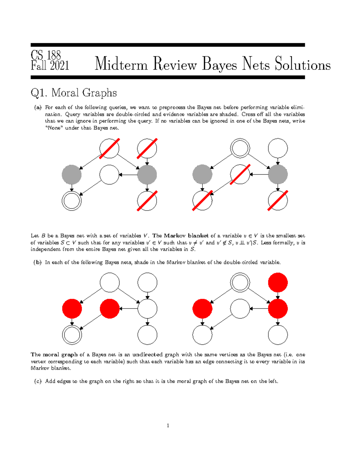 Mt bayes solution CS 188 Fall 2021 Midterm Review Bayes Nets