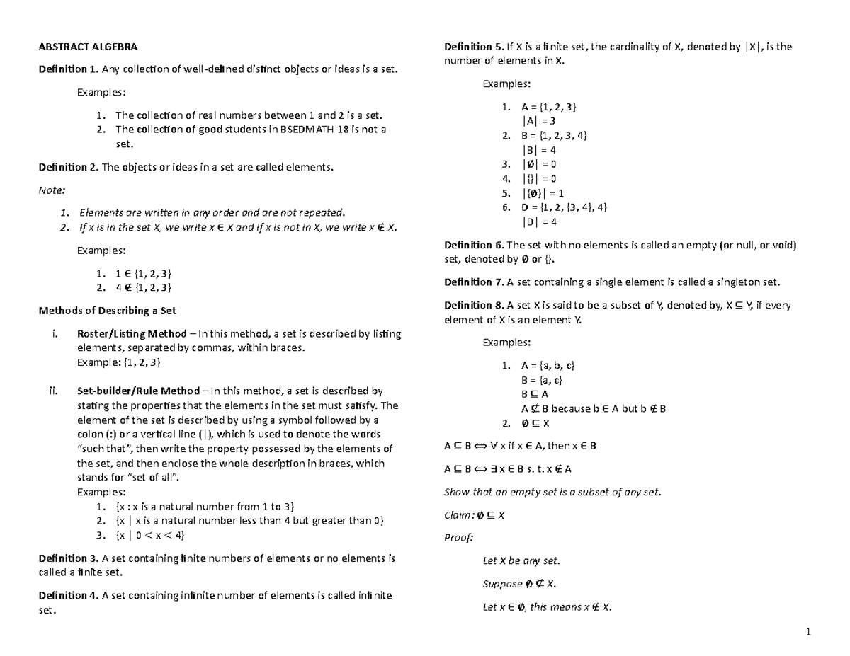 Abstract-Algebra-Handout - ABSTRACT ALGEBRA Definition 1. Any ...