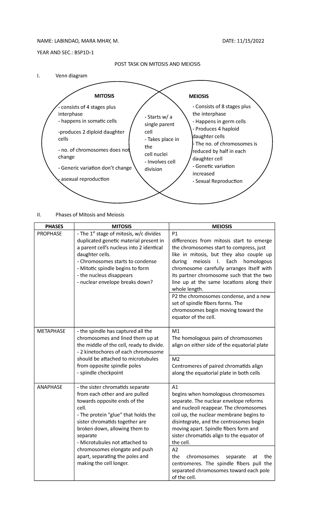 M3 - Check-in Activity Mitosis and Meiosis - NAME: LABINDAO, MARA MHAY ...