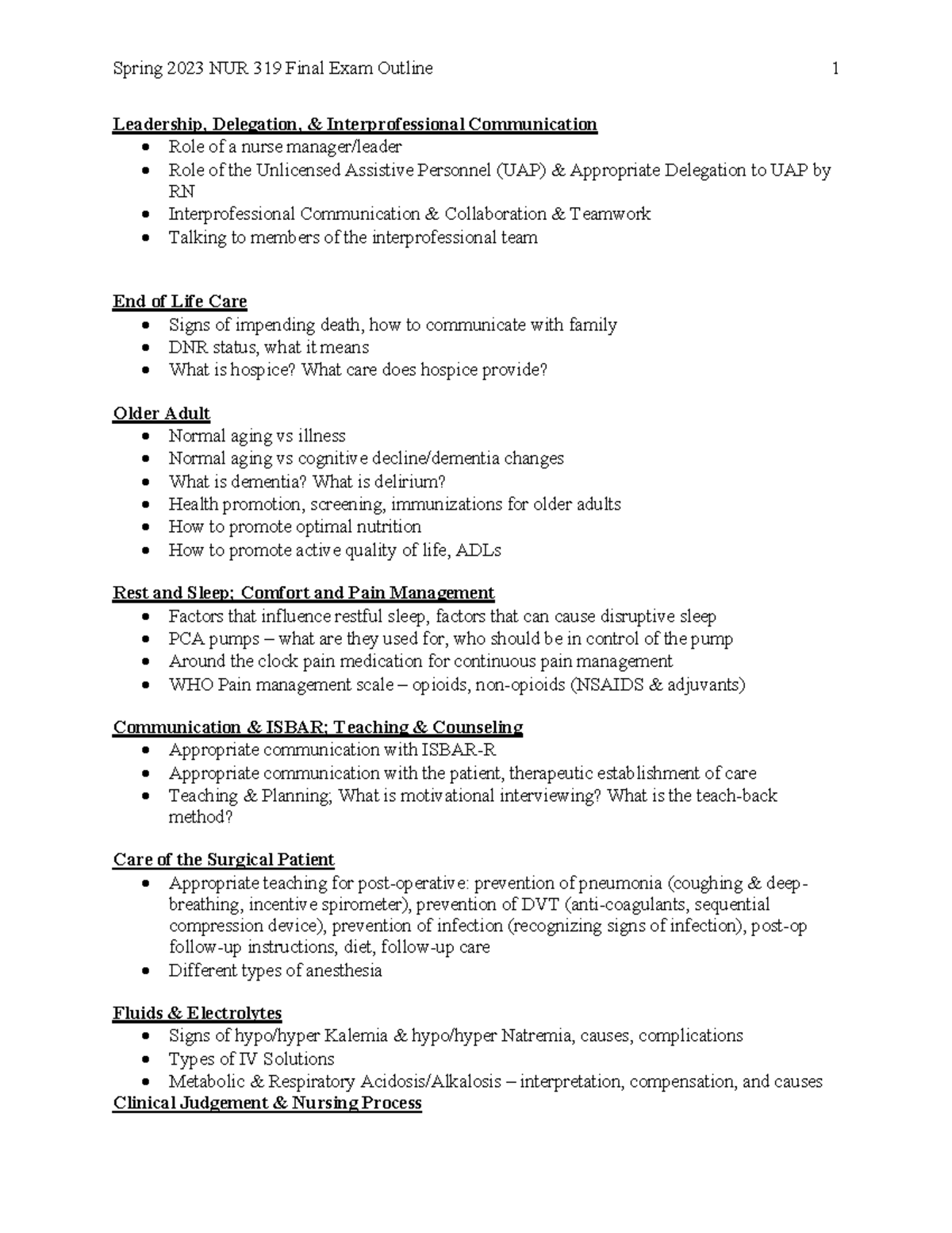 Spring+2023+NUR+319+Final+Exam+Study+Outline - Spring 2023 NUR 319 ...