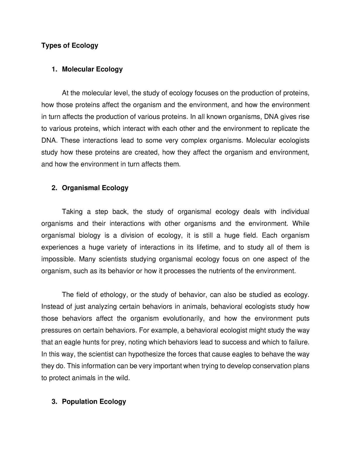 types of ecology essay