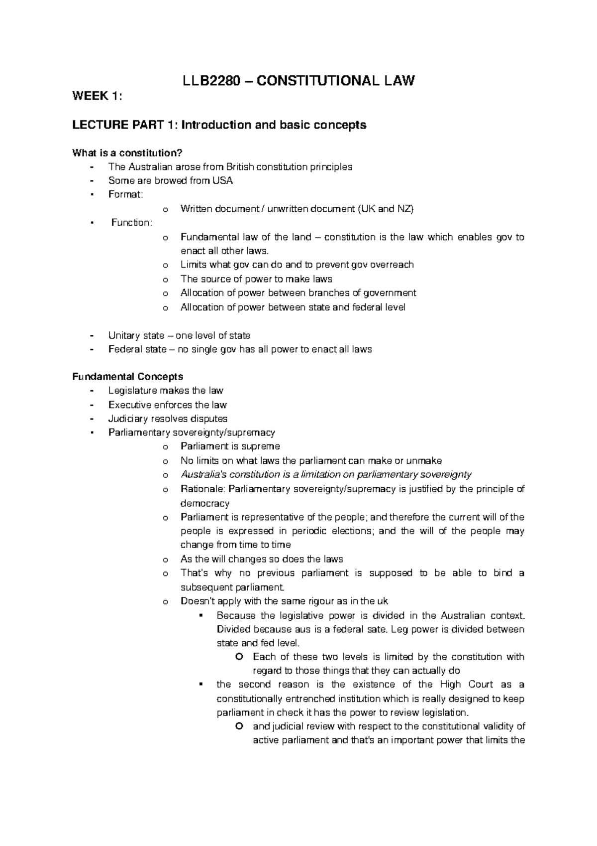 LLB2280 - Constitutional Law - Lecture Notes - LLB2280 – CONSTITUTIONAL ...
