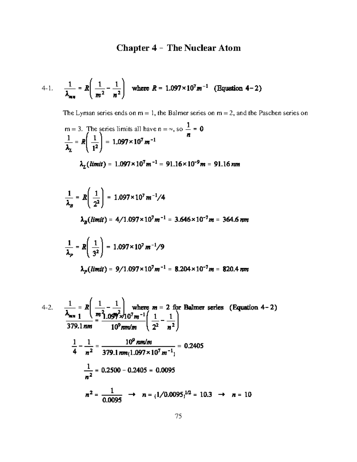 Resolução do Cap. 4 Tipler Física Moderna - 4-1. The Lyman series ends ...