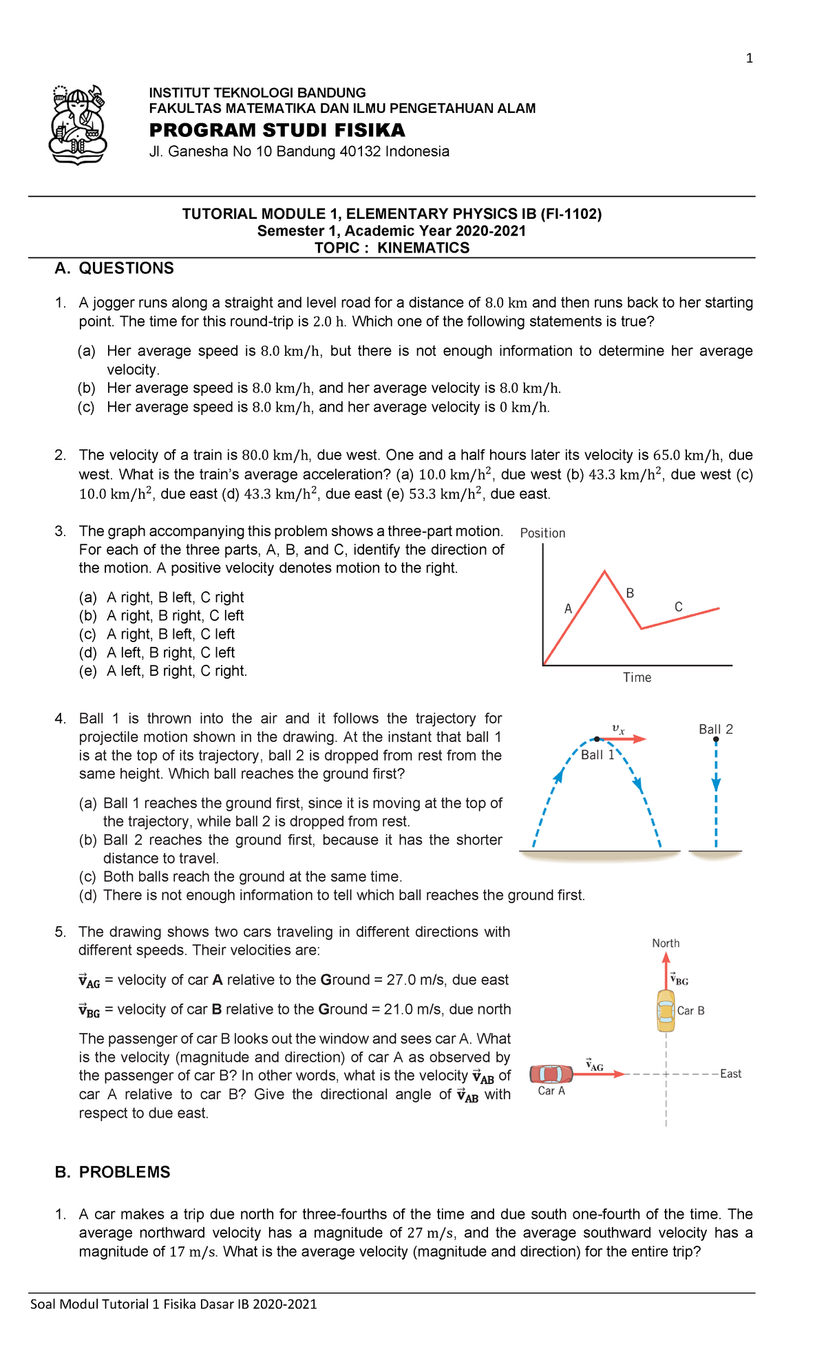 Tutorial Bab1 2020 T-1 B Kinematics-FIDAS-English - 1 Soal Modul ...