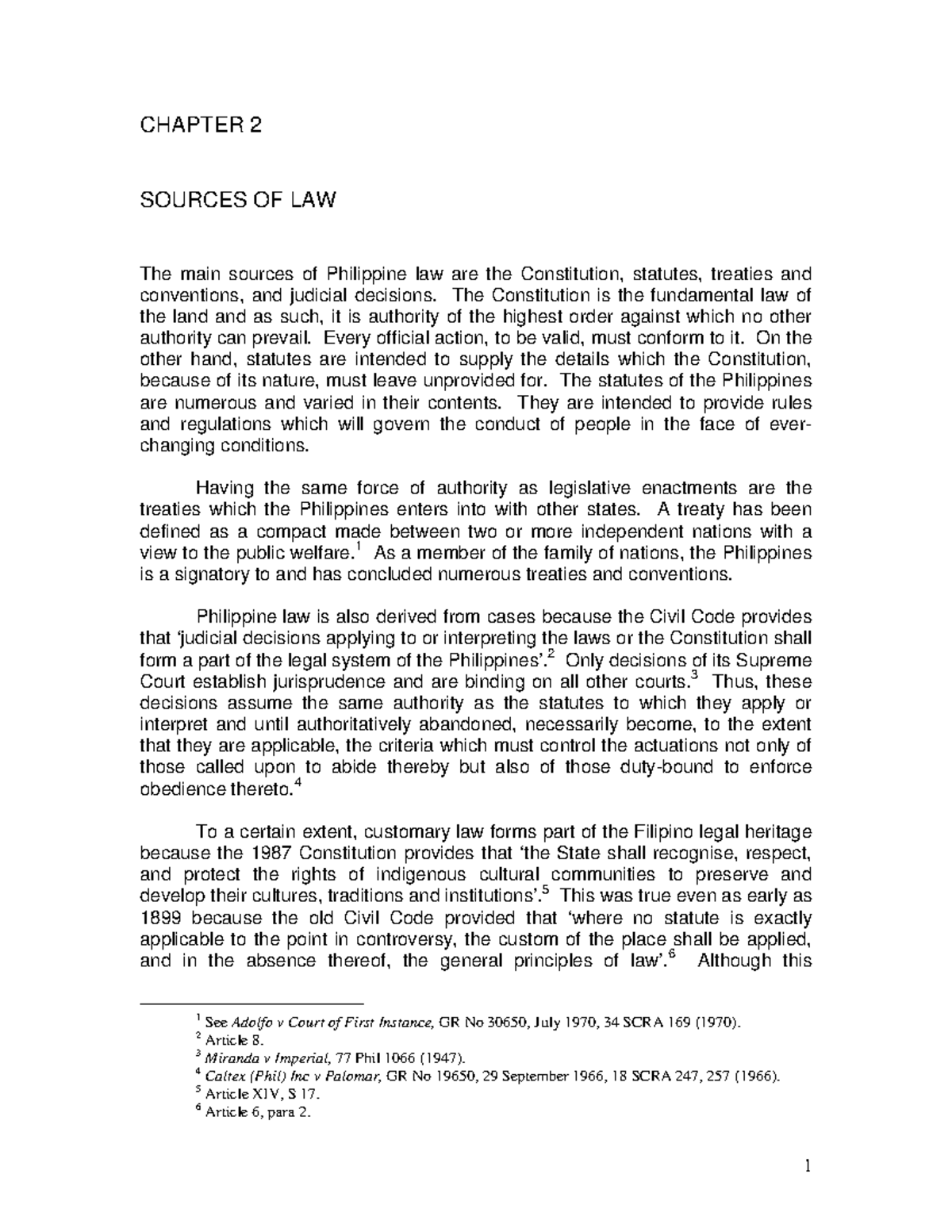ALA Phils legal system Part 2 - CHAPTER 2 SOURCES OF LAW The main ...