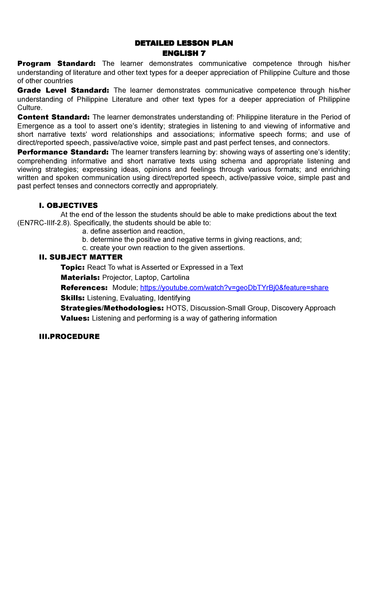 Sixth 015057 - A daily log for grade 7 - DETAILED LESSON PLAN ENGLISH 7 ...
