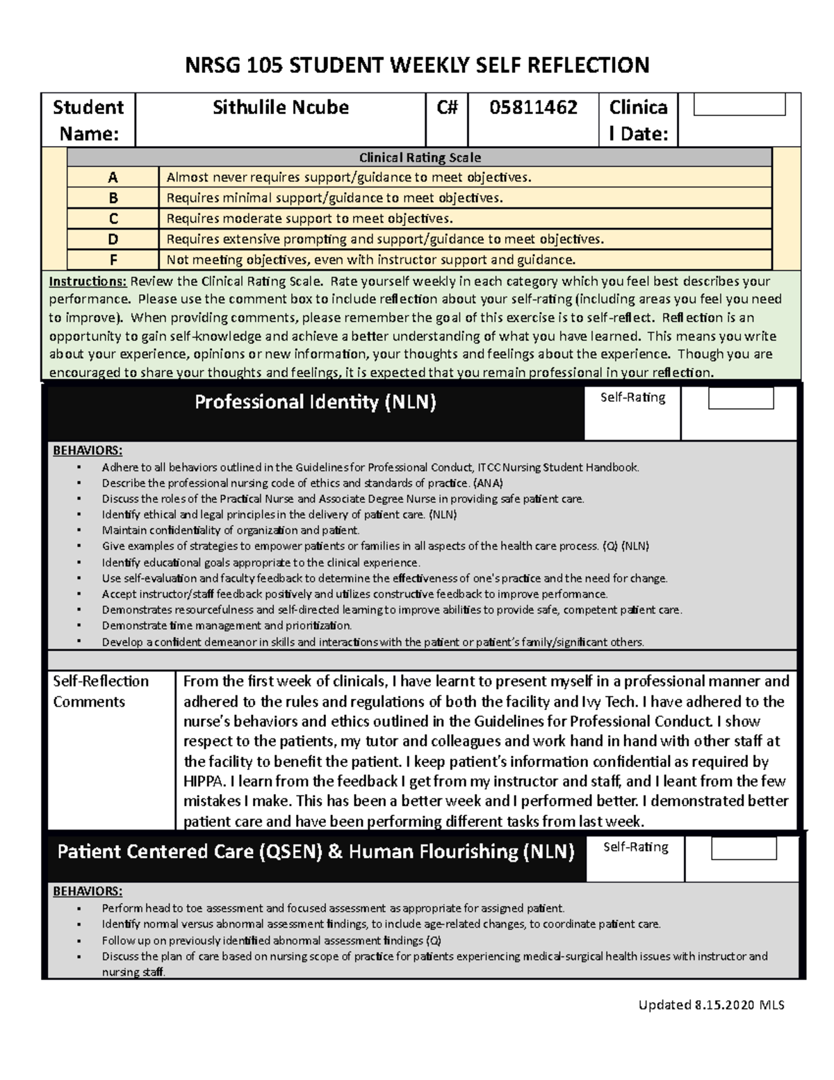 week 3 self reflection assignment