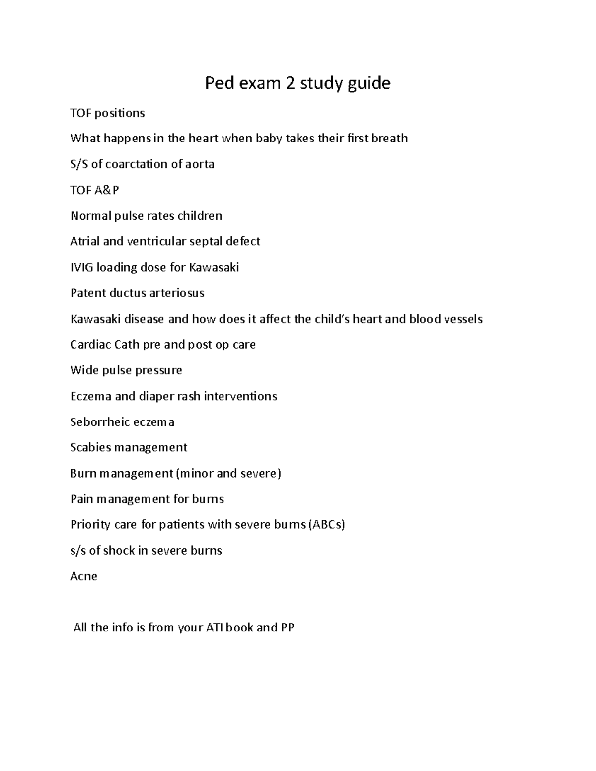 Ped exam 2 study guide - NURS - 114 - ACC - Studocu