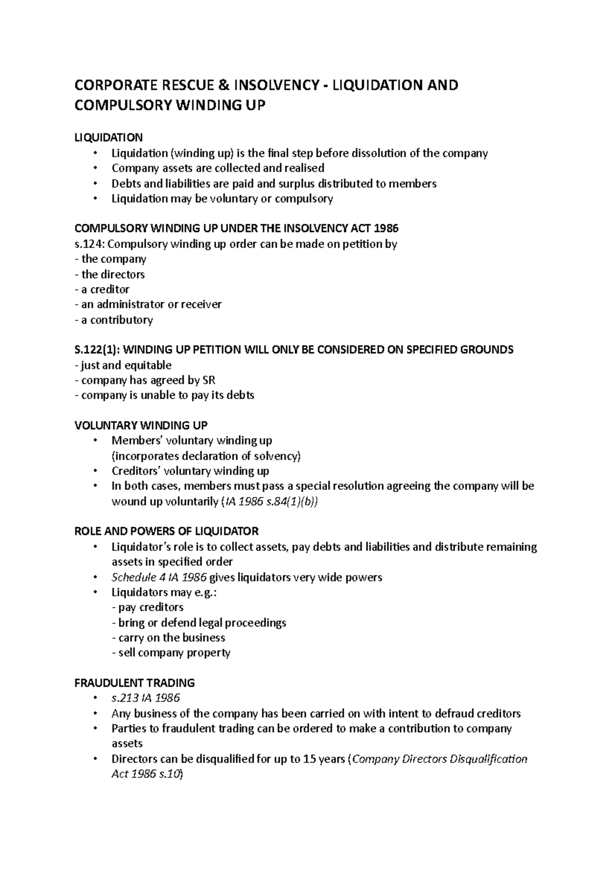 Corporate Rescue & Insolvency - Liquidation AND Compulsory Winding UP ...