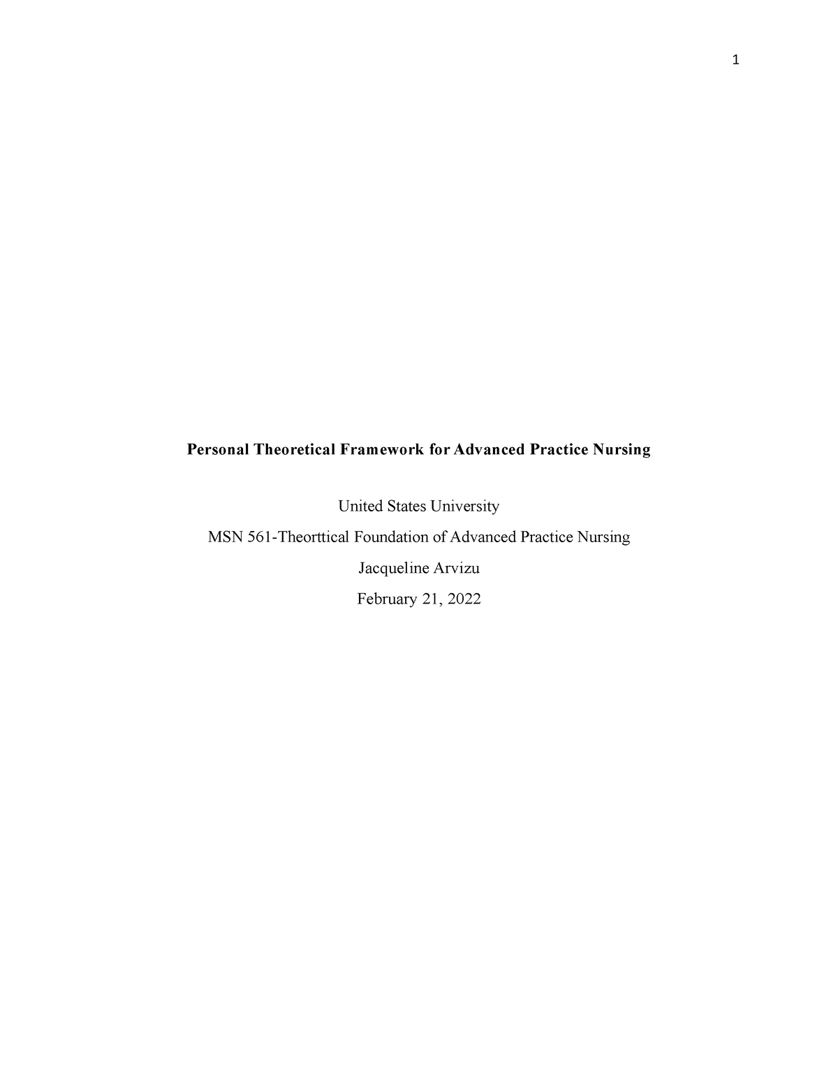 Week 7 Essay - Week 7 Assignment - Personal Theoretical Framework for  Advanced Practice Nursing - Sns-Brigh10