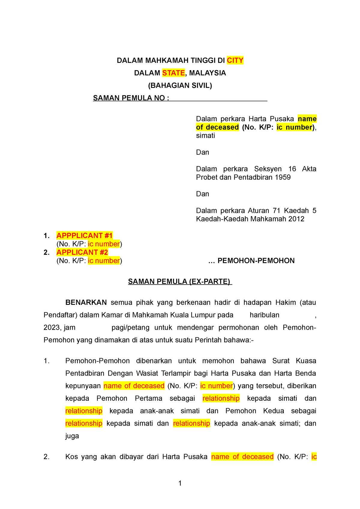 notice of assignment to developer malaysia