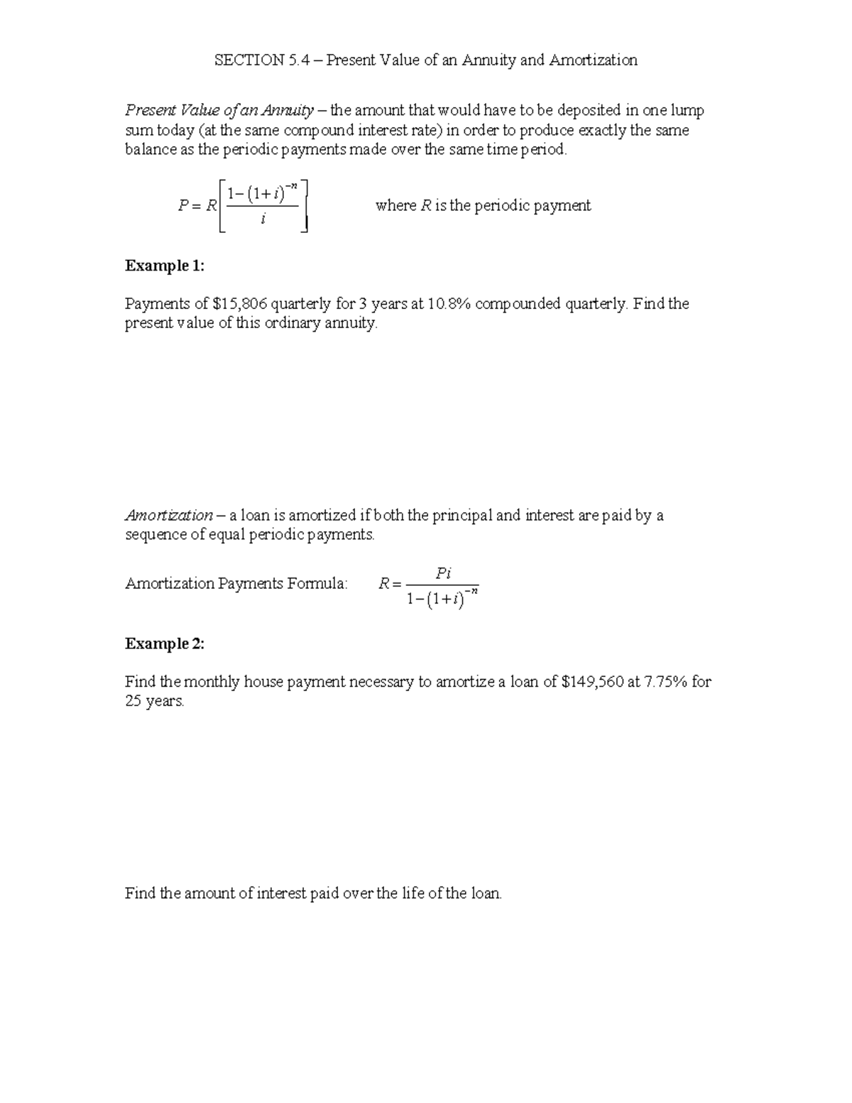 Math 125 Notes for Section 5 - SECTION 5 ñ Present Value of an Annuity ...