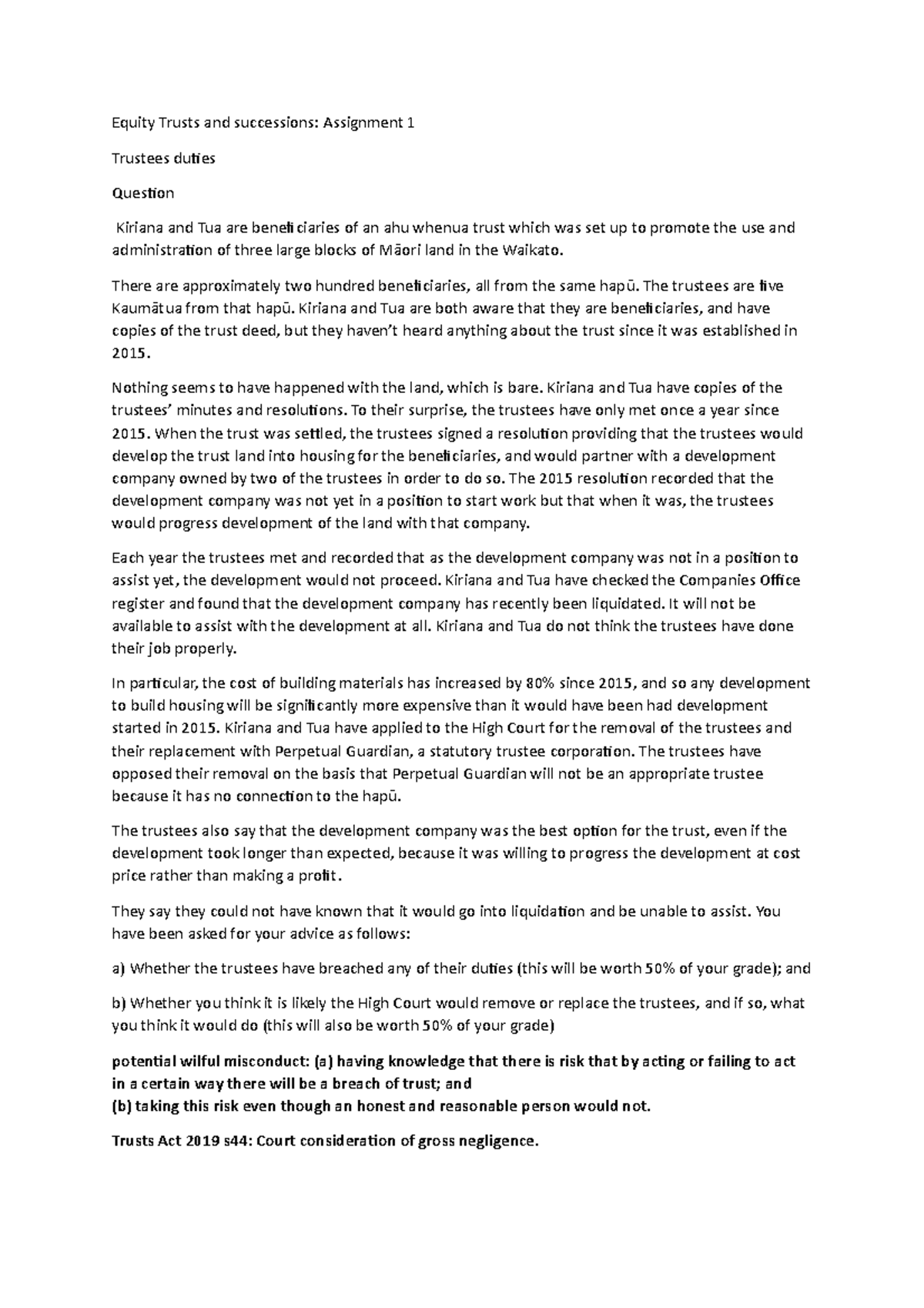 312 1 - Week 1 - Equity Trusts and successions: Assignment 1 Trustees ...