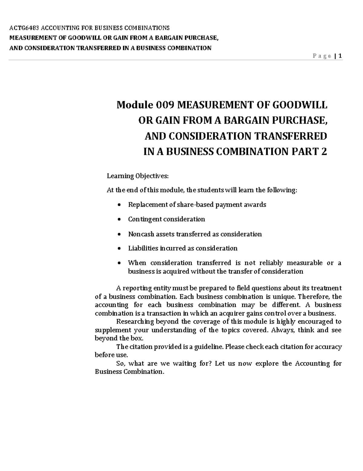 Module 9 Measurement Of Goodwill Or Gain From A Bargain Purchase And Consideration Transferred 4190