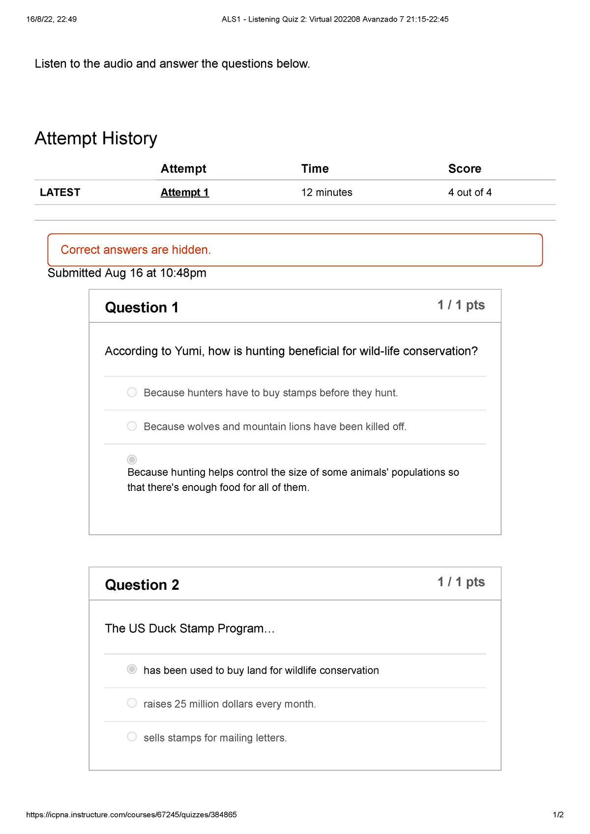 Listening Quiz For Grade 5