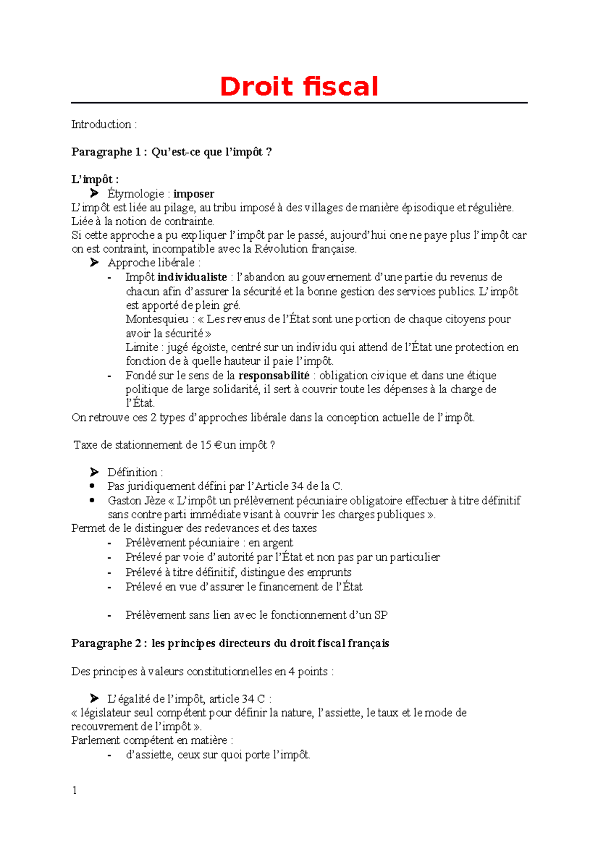 Droit Fiscal-4 - cours - Droit fiscal Introduction : Paragraphe 1 : Qu ...
