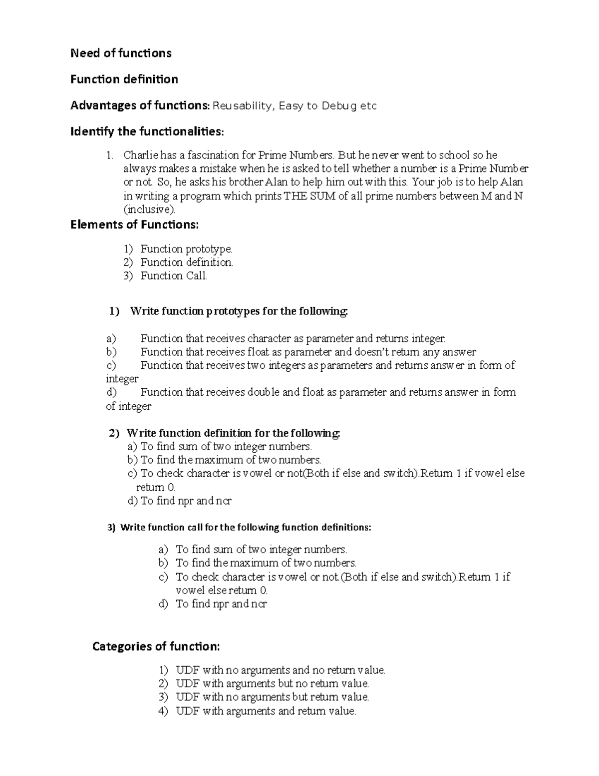 Need Of Functions Notes To Read To Exam Need Of Functions Function 